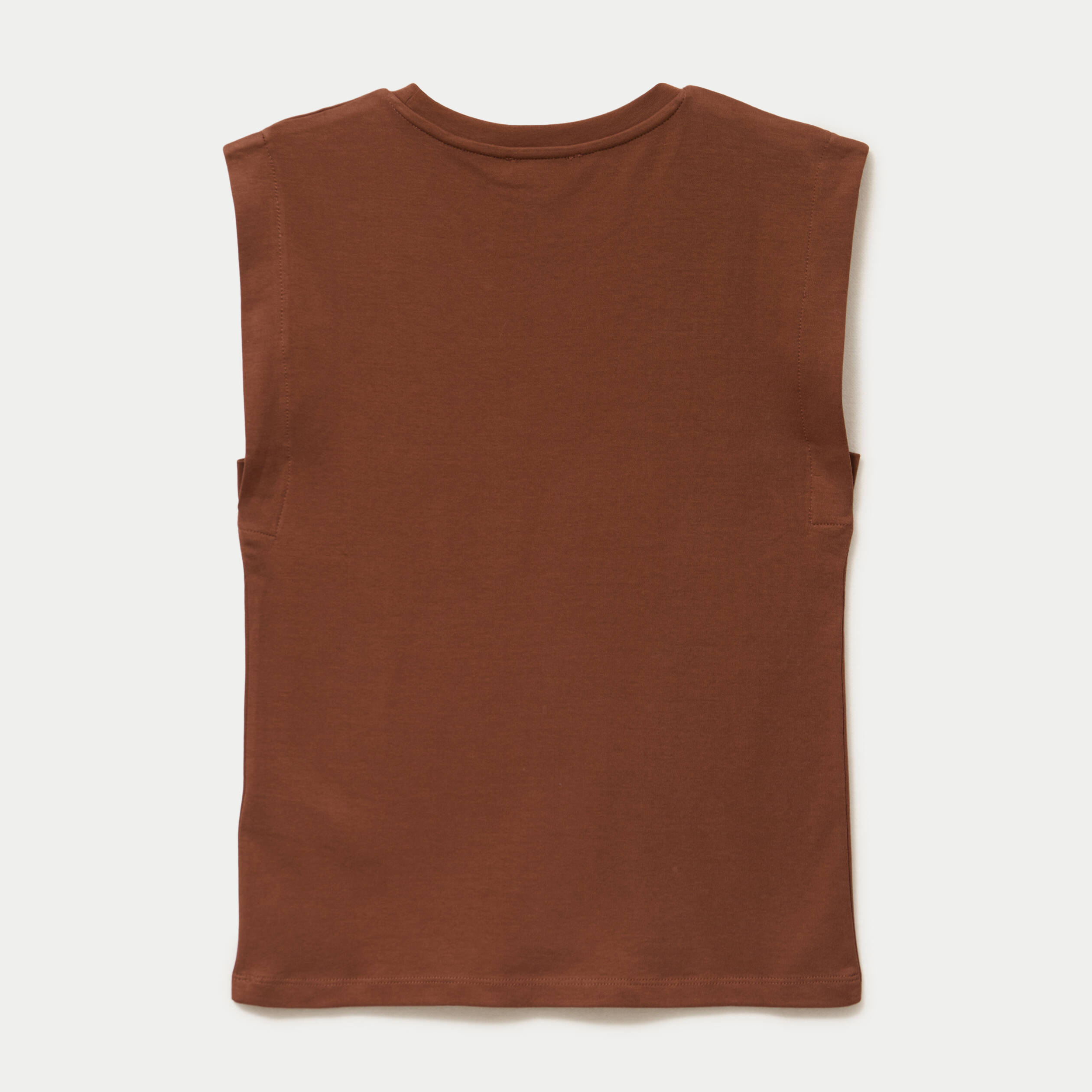 T-shirt col rond sans manches marron femme