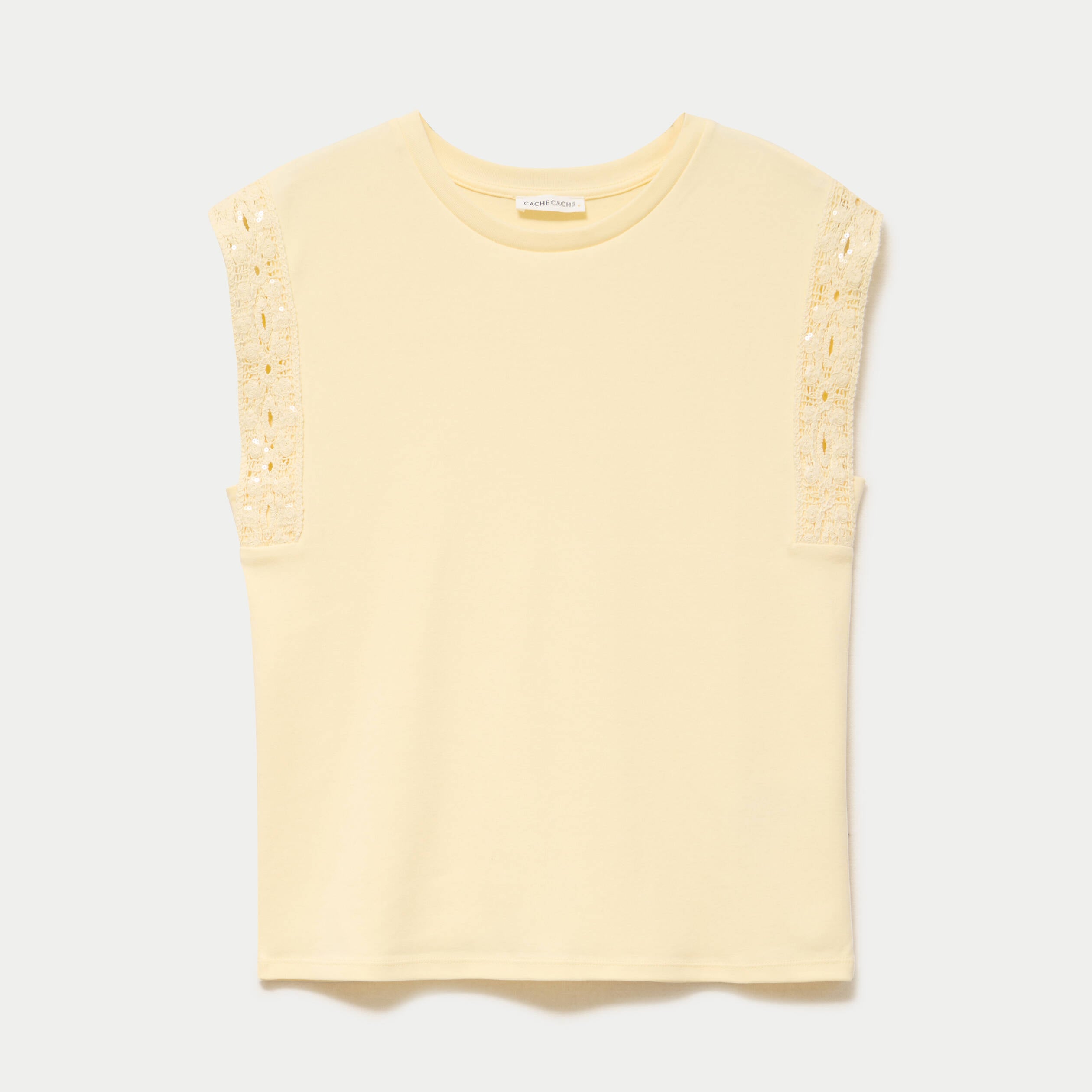 D&eacute;bardeur col rond jaune pastel femme