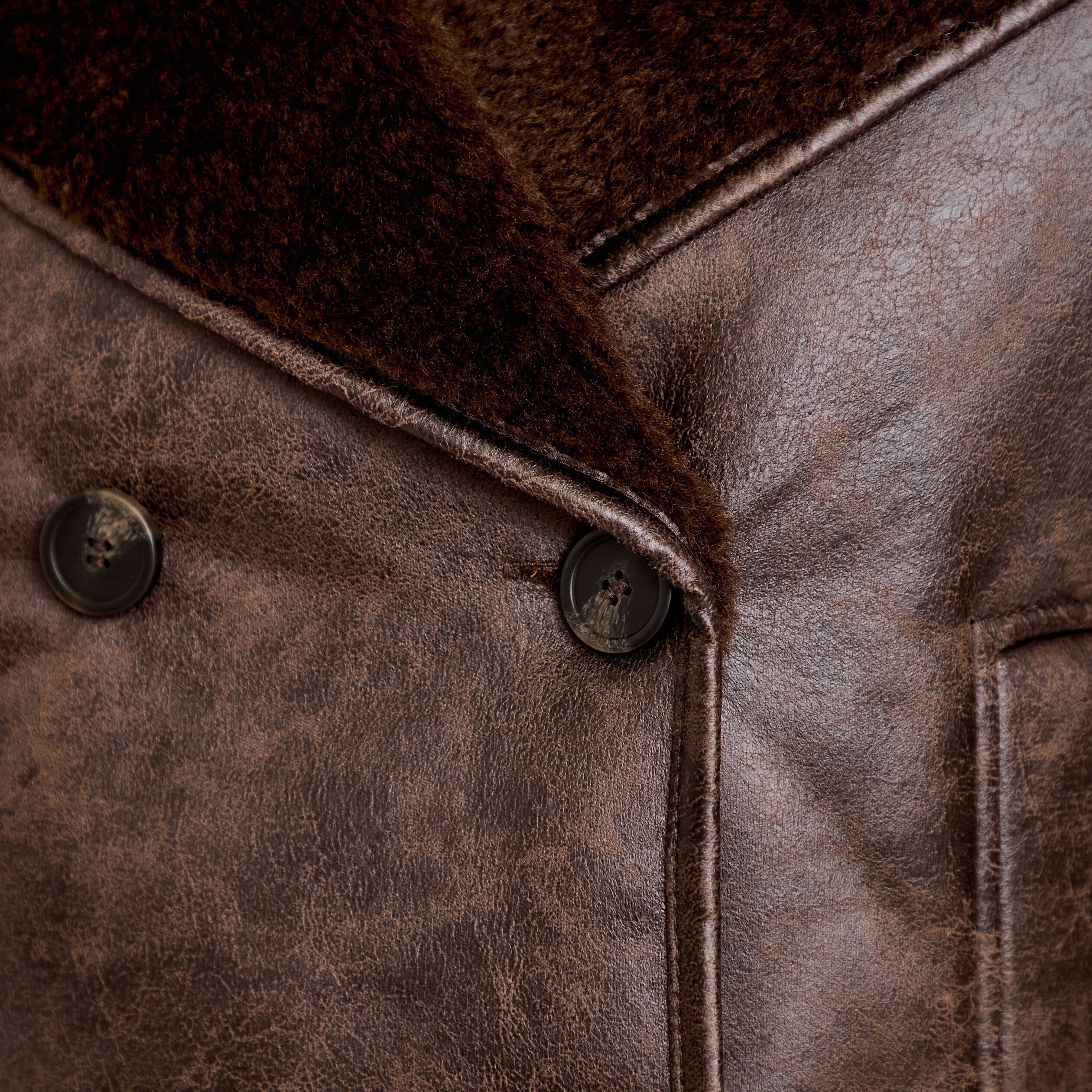 Caban cropped droit col tailleur marron fonc&eacute; femme