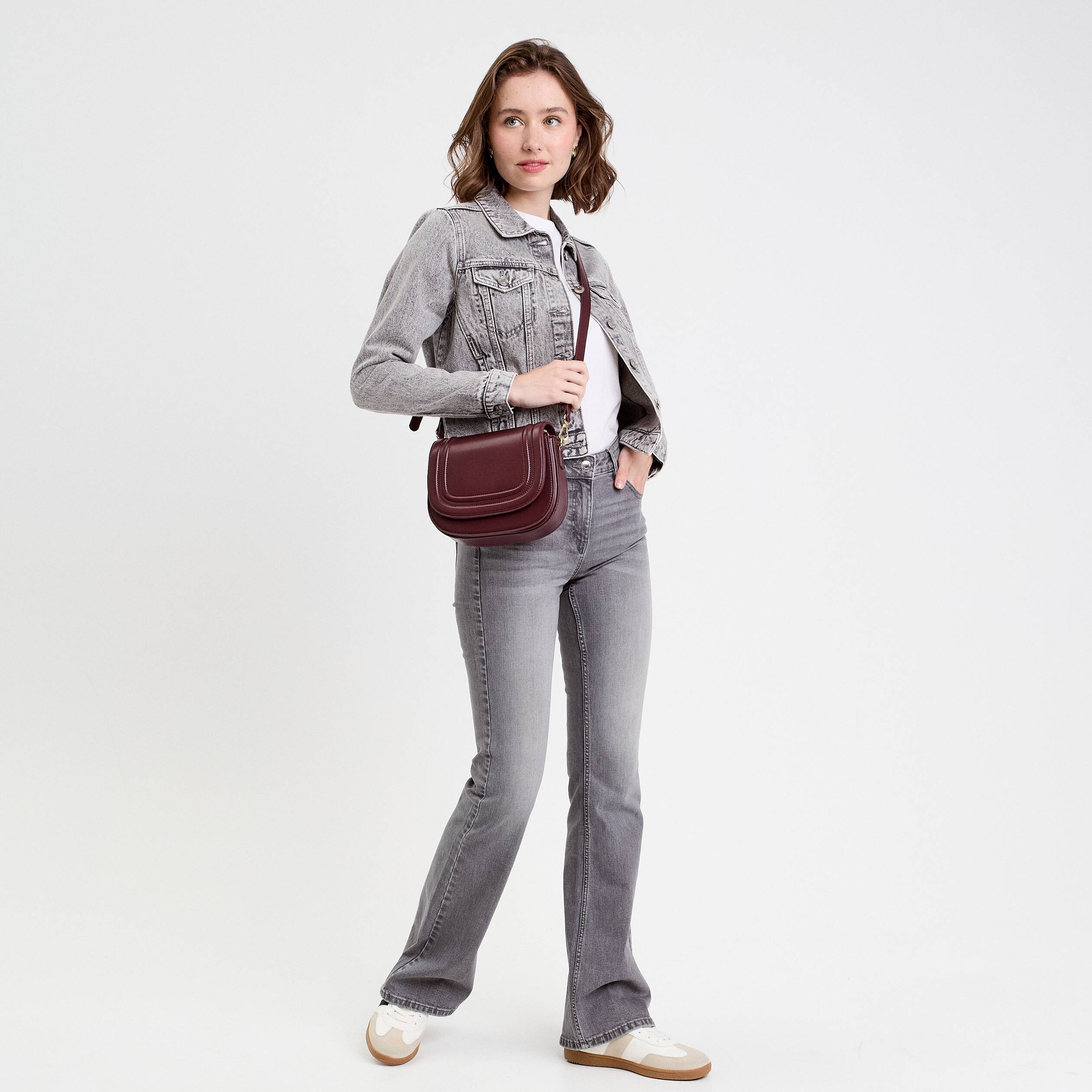 jean flare taille basse denim gris femme Jean flare taille basse denim gris femme
