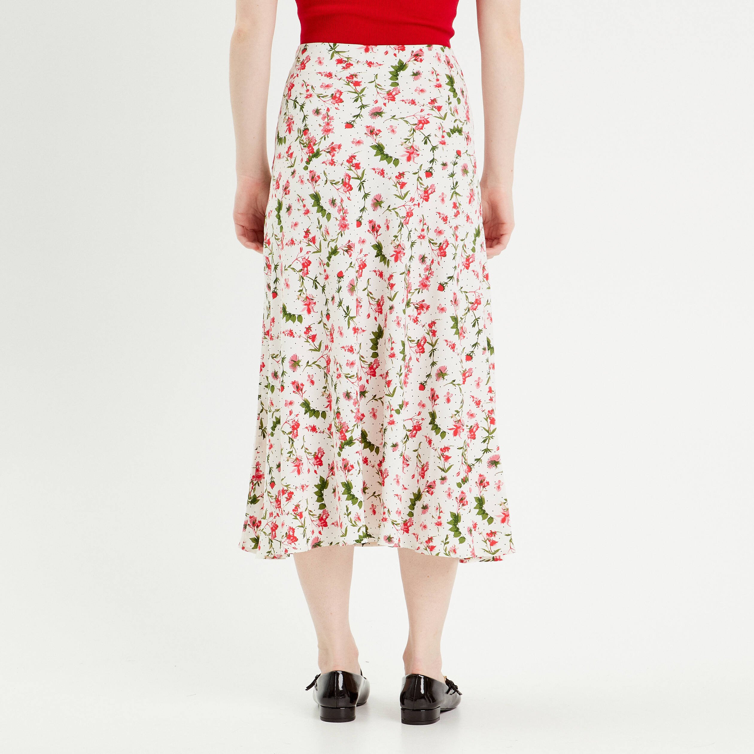 Jupe midi évasée fluide blanc femme