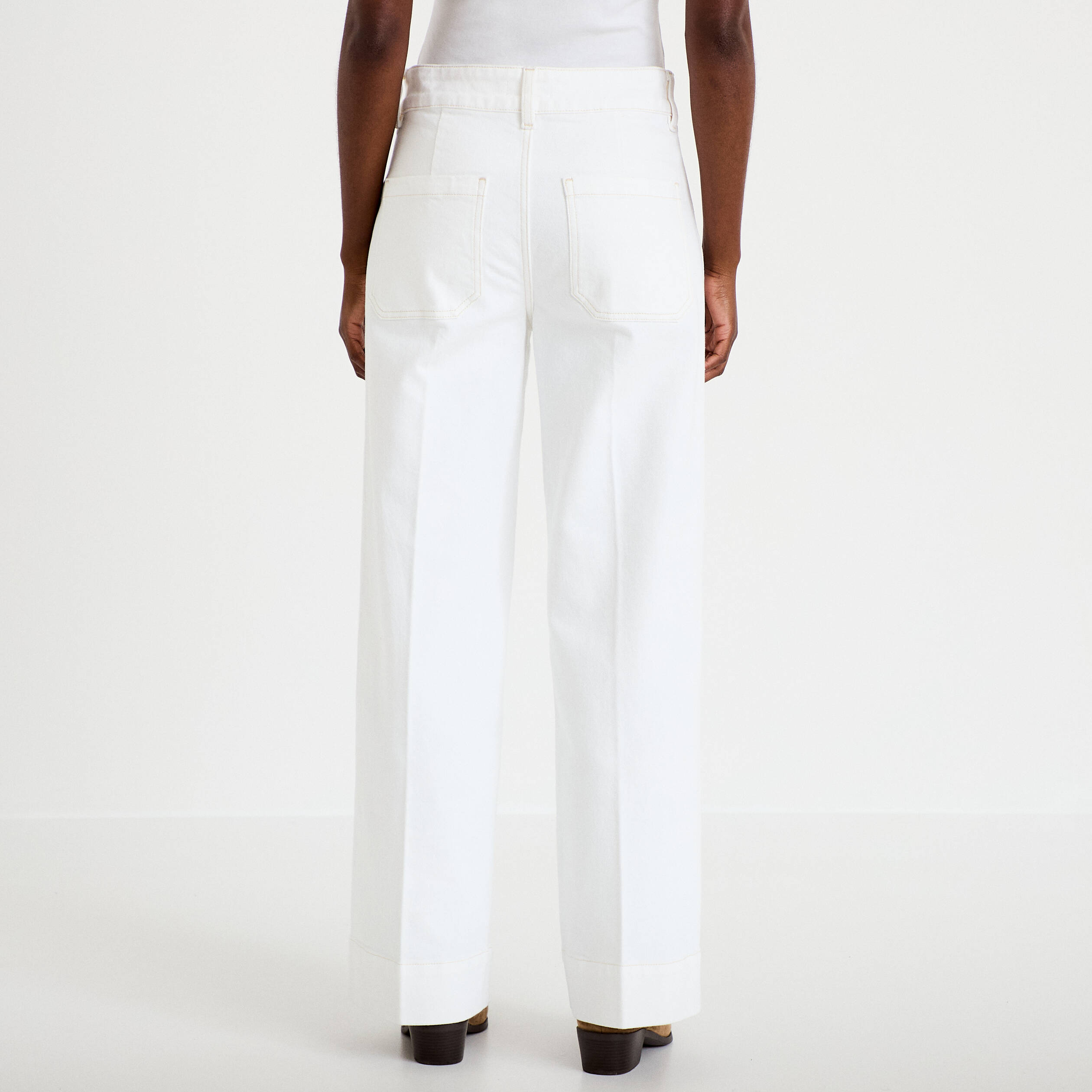Jean wide leg taille haute denim blanc femme