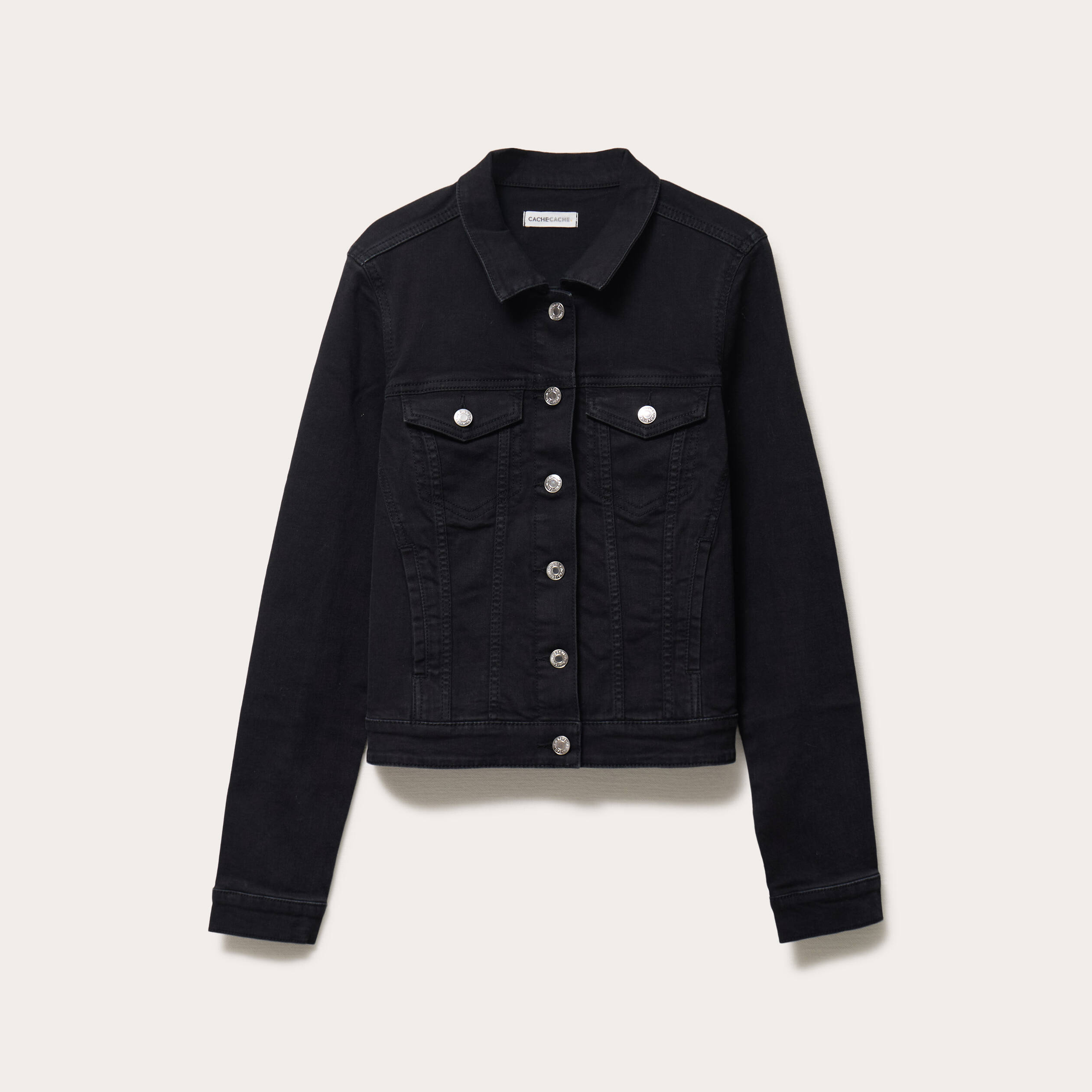 Veste droite boutonnée en jean noir femme