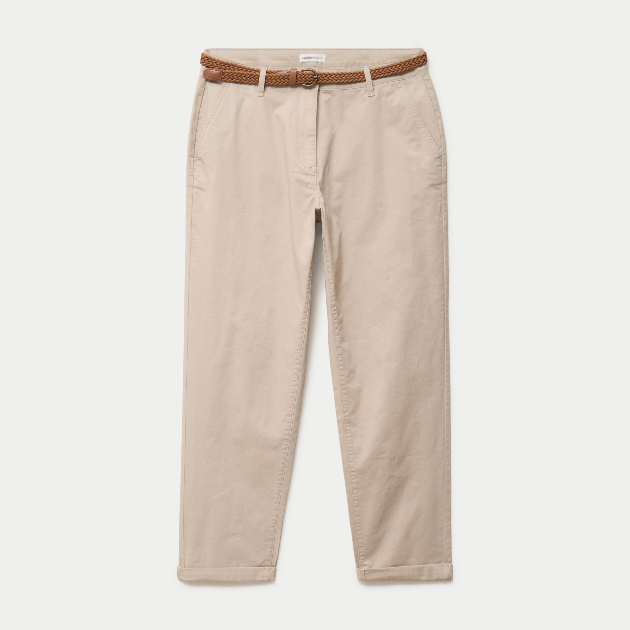 Pantalon chino 7/8&egrave;me beige femme