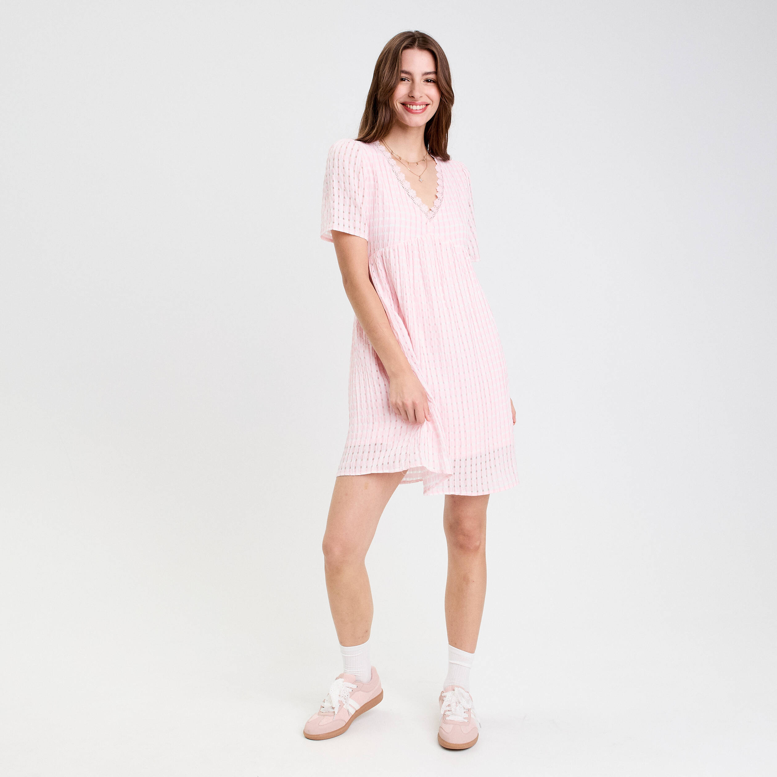 robe evasee col v doublure viscose rose femme Robe évasée col V doublure viscose rose femme