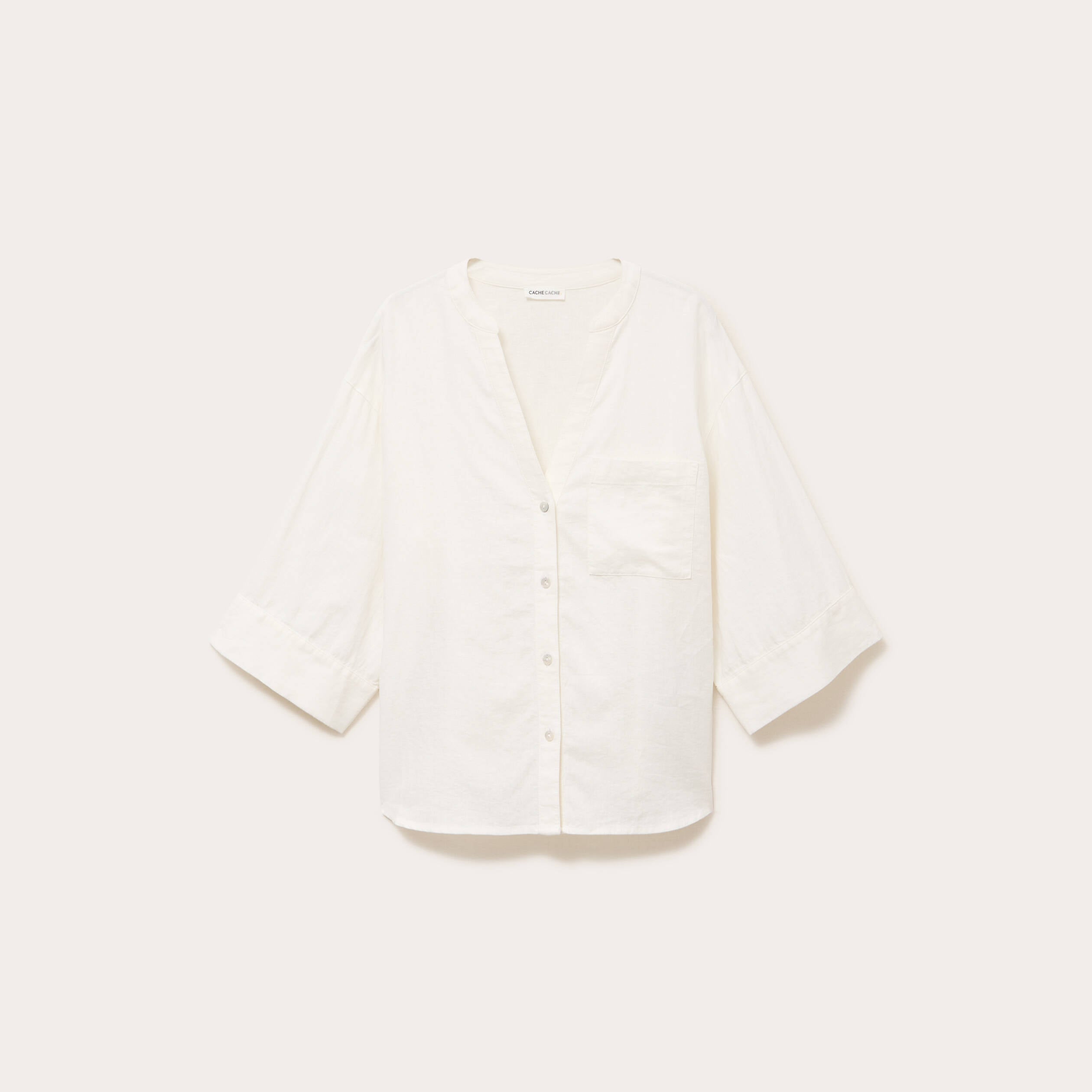 Blouse col V manches 3/4 ecru femme