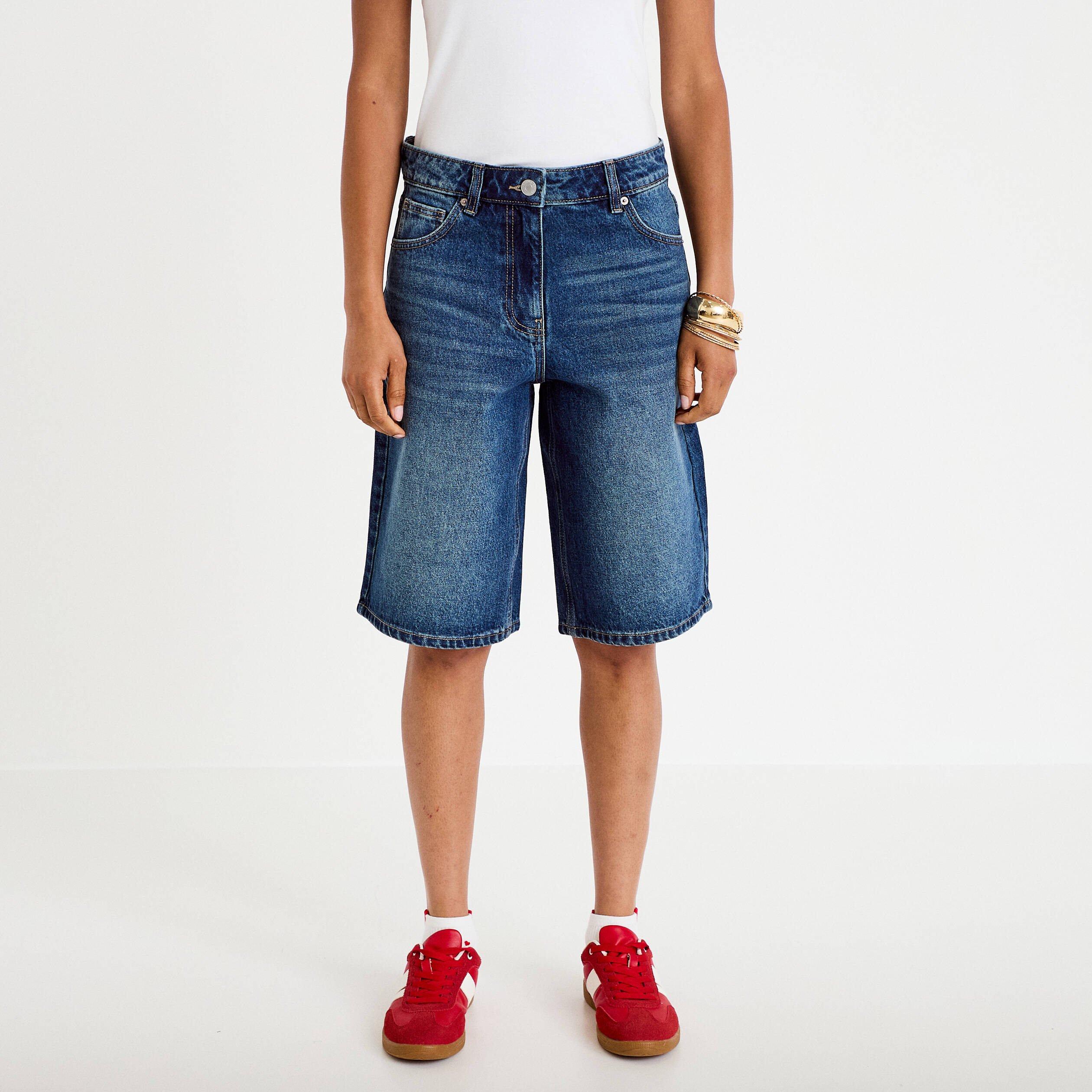 Bermuda en jean bleu fonc&eacute; femme