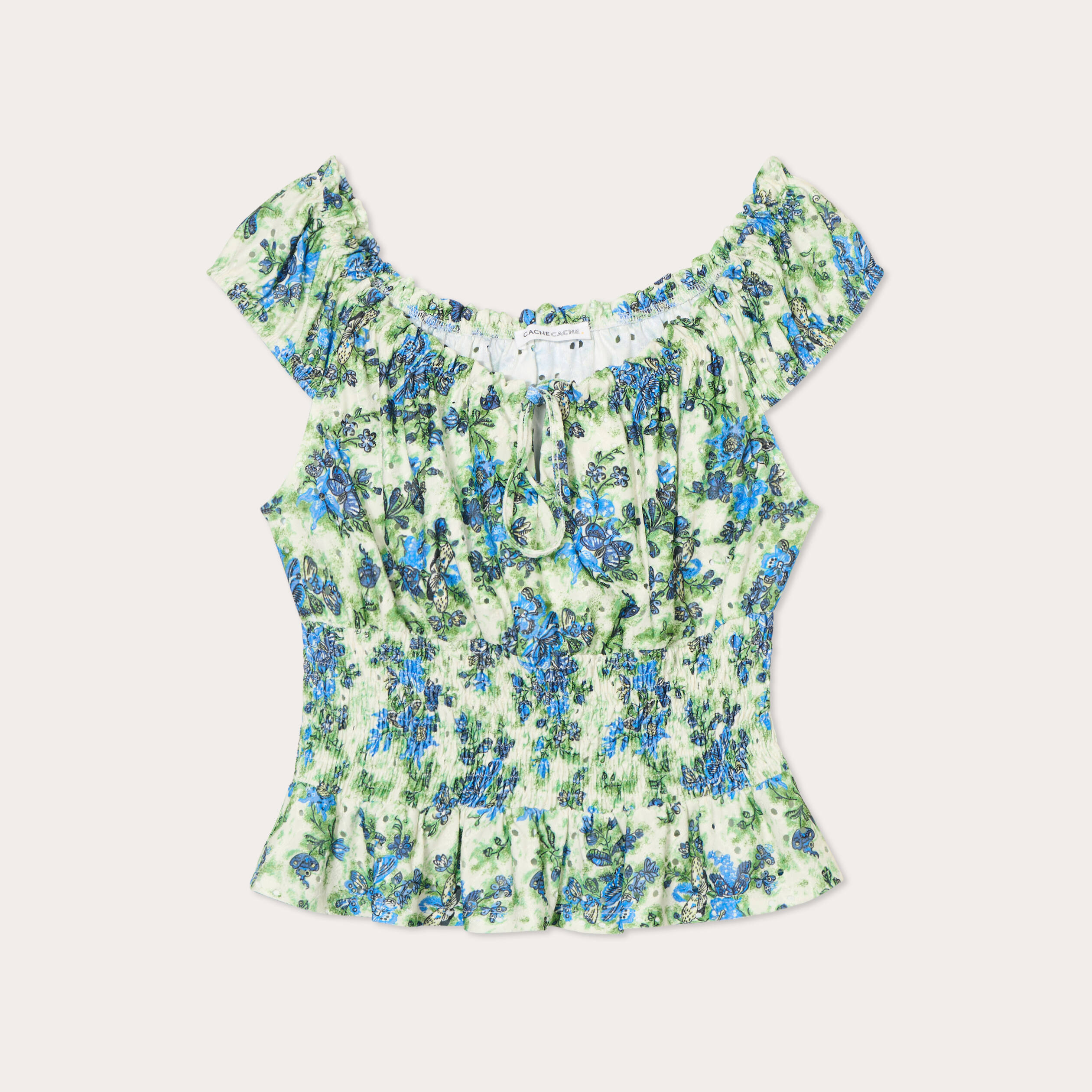 Blouse smock&eacute;e manches courtes blanc femme