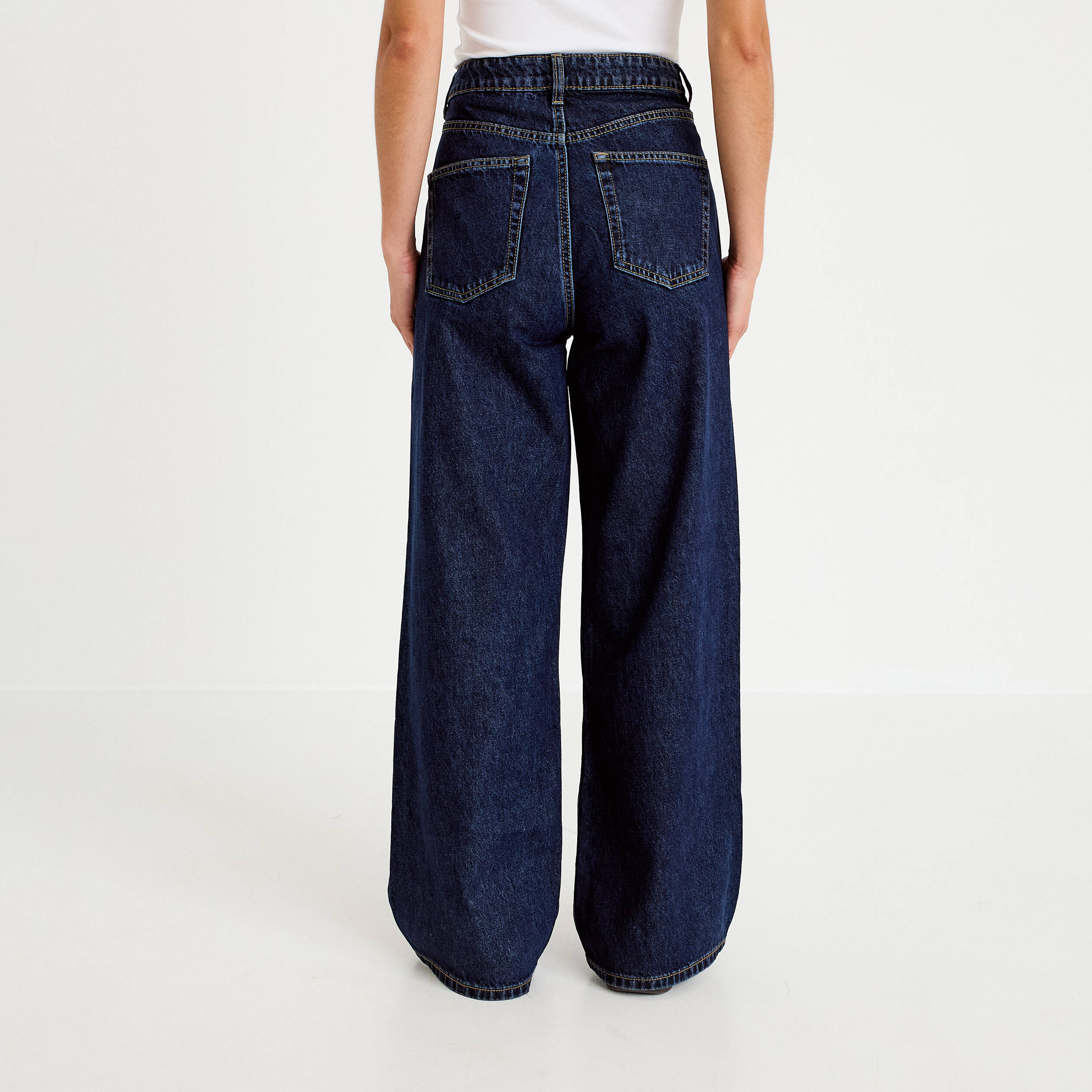 Jean wide leg taille haute Petite denim blue black femme