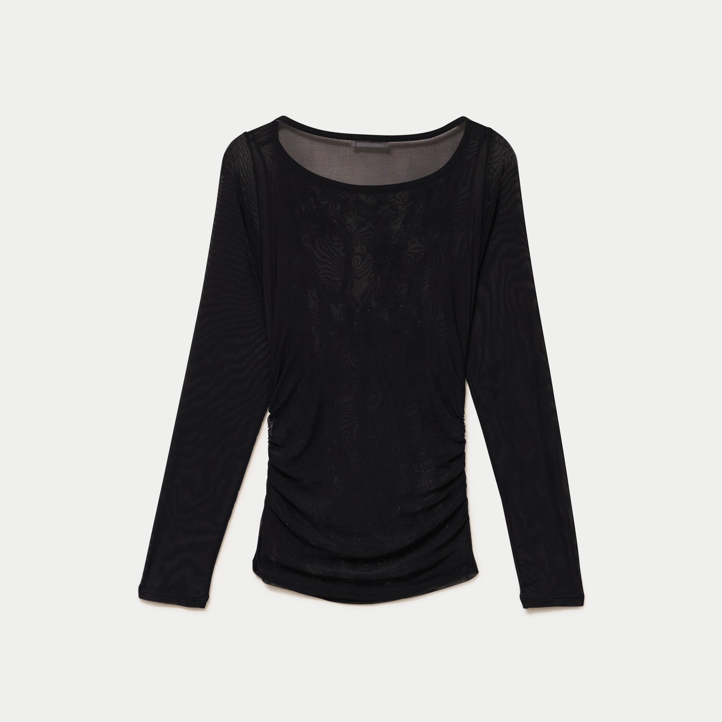 Top ajust&eacute; transparent col rond noir femme
