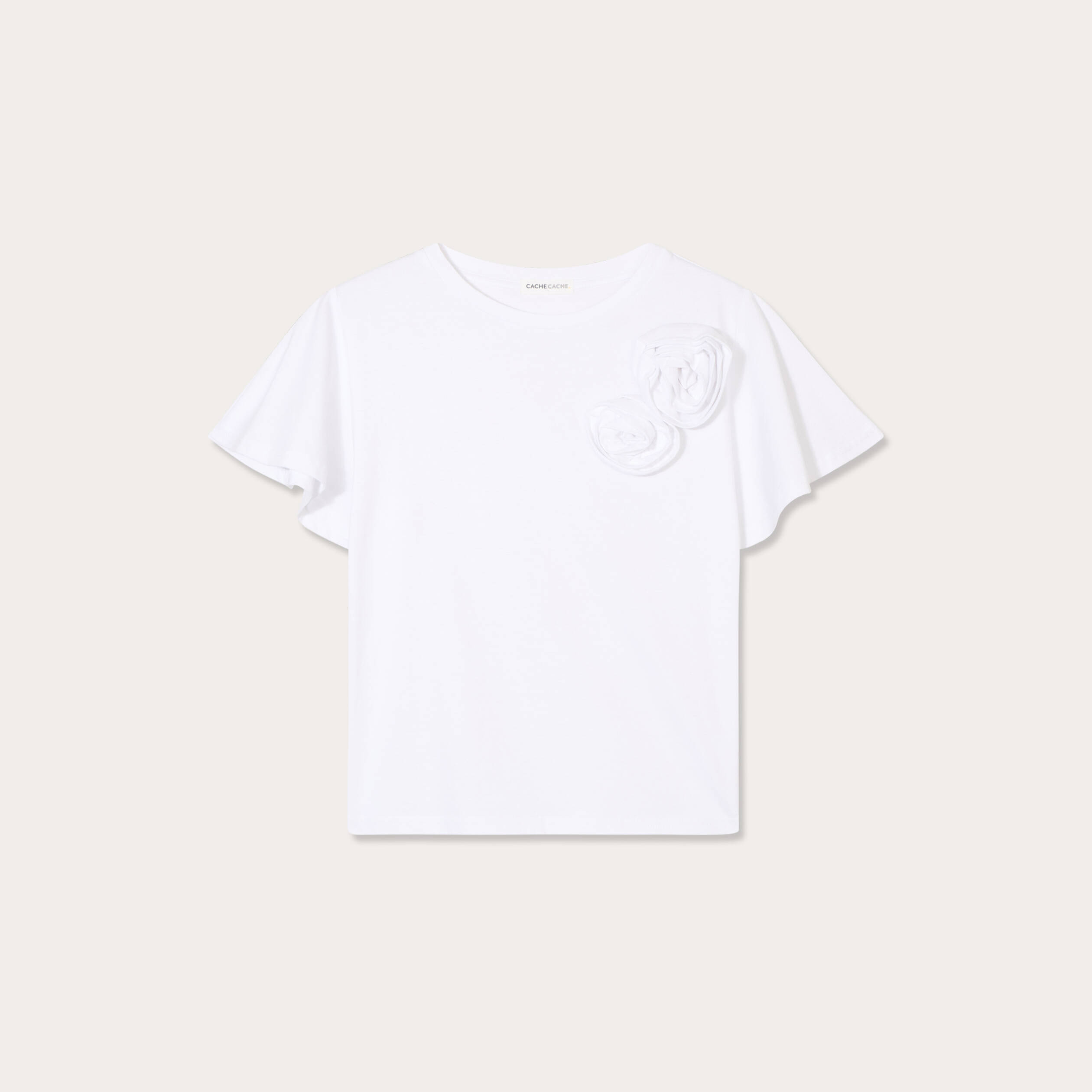 T-shirt d&eacute;tails fleurs blanc femme