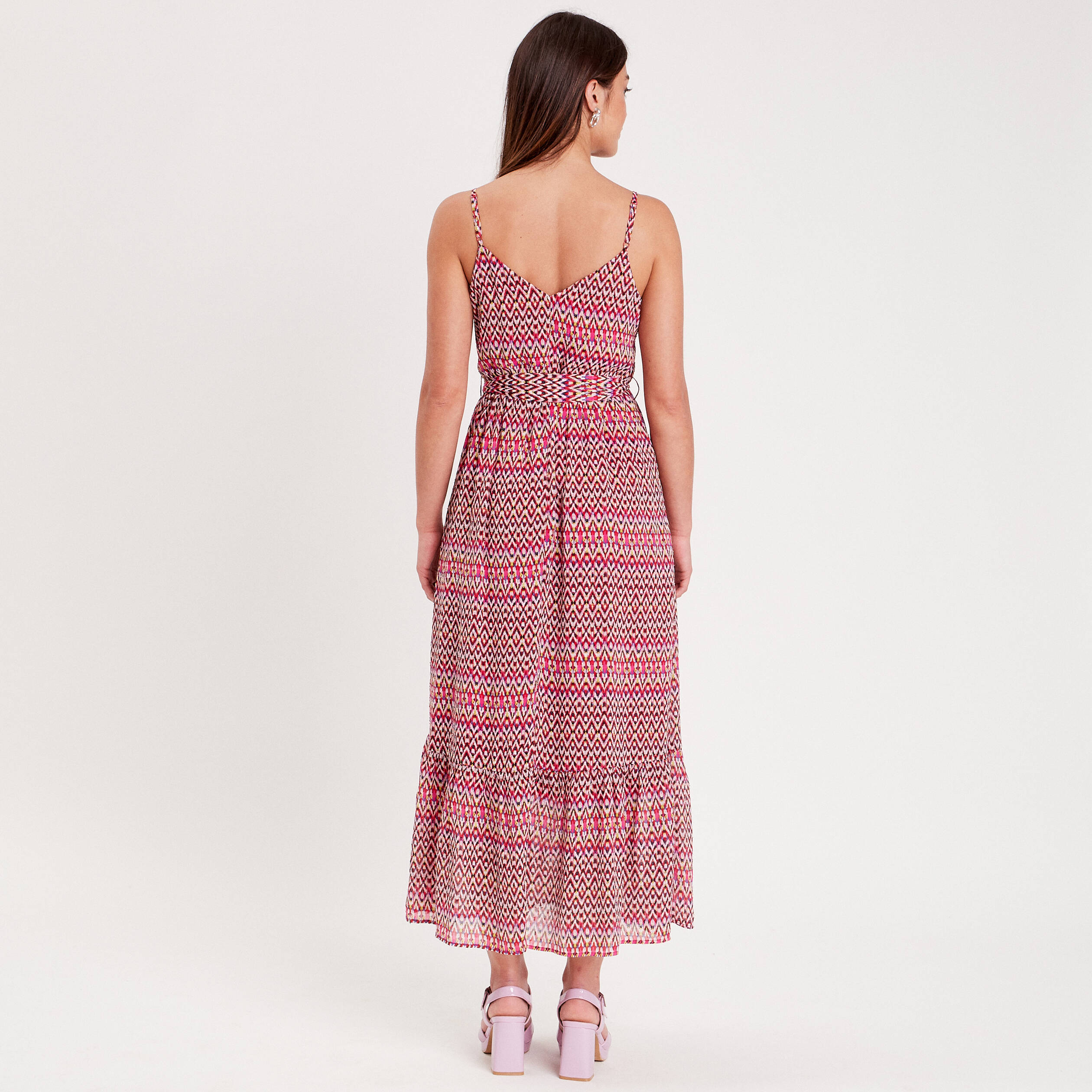 Robe longue &eacute;vas&eacute;e rose femme