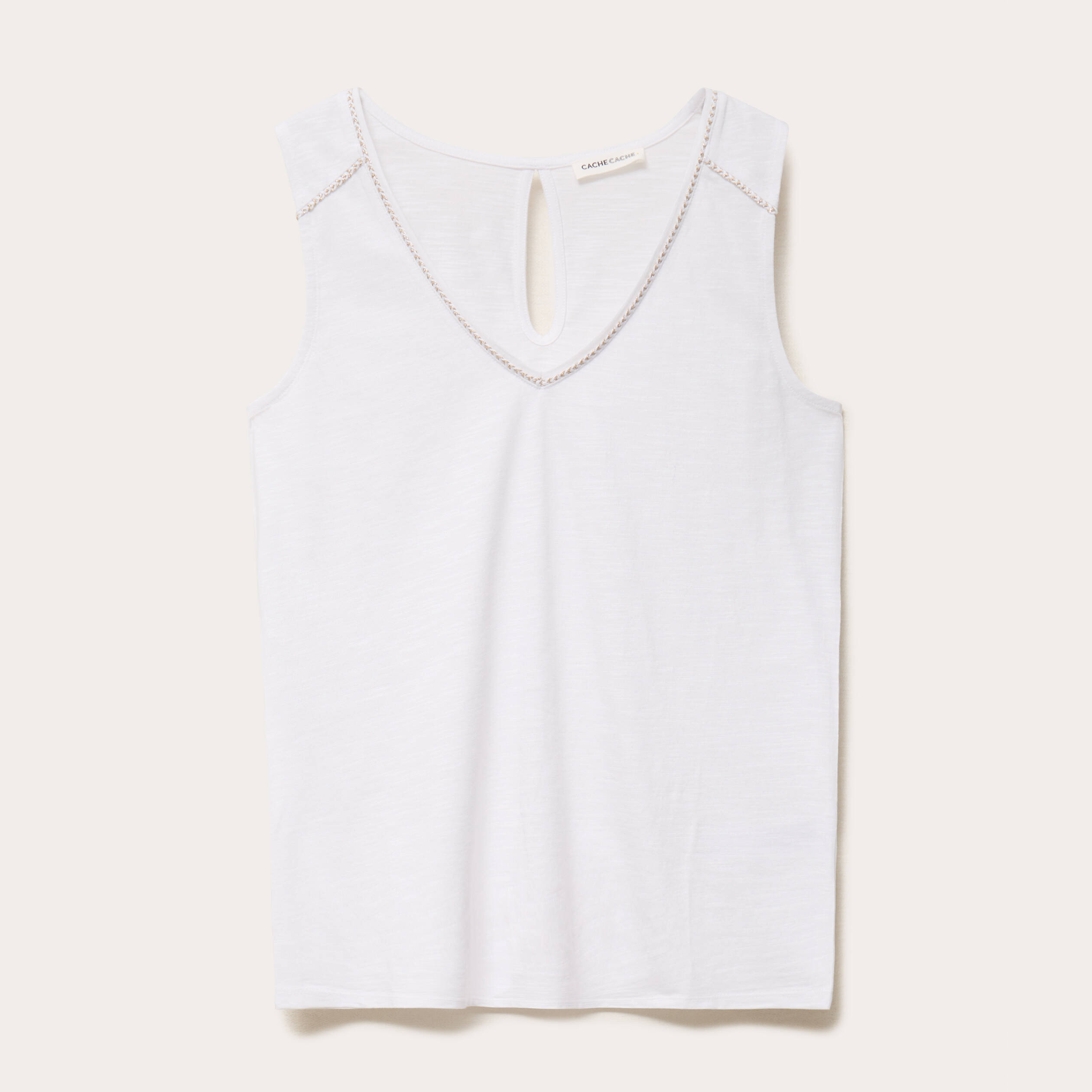 D&eacute;bardeur col v blanc femme