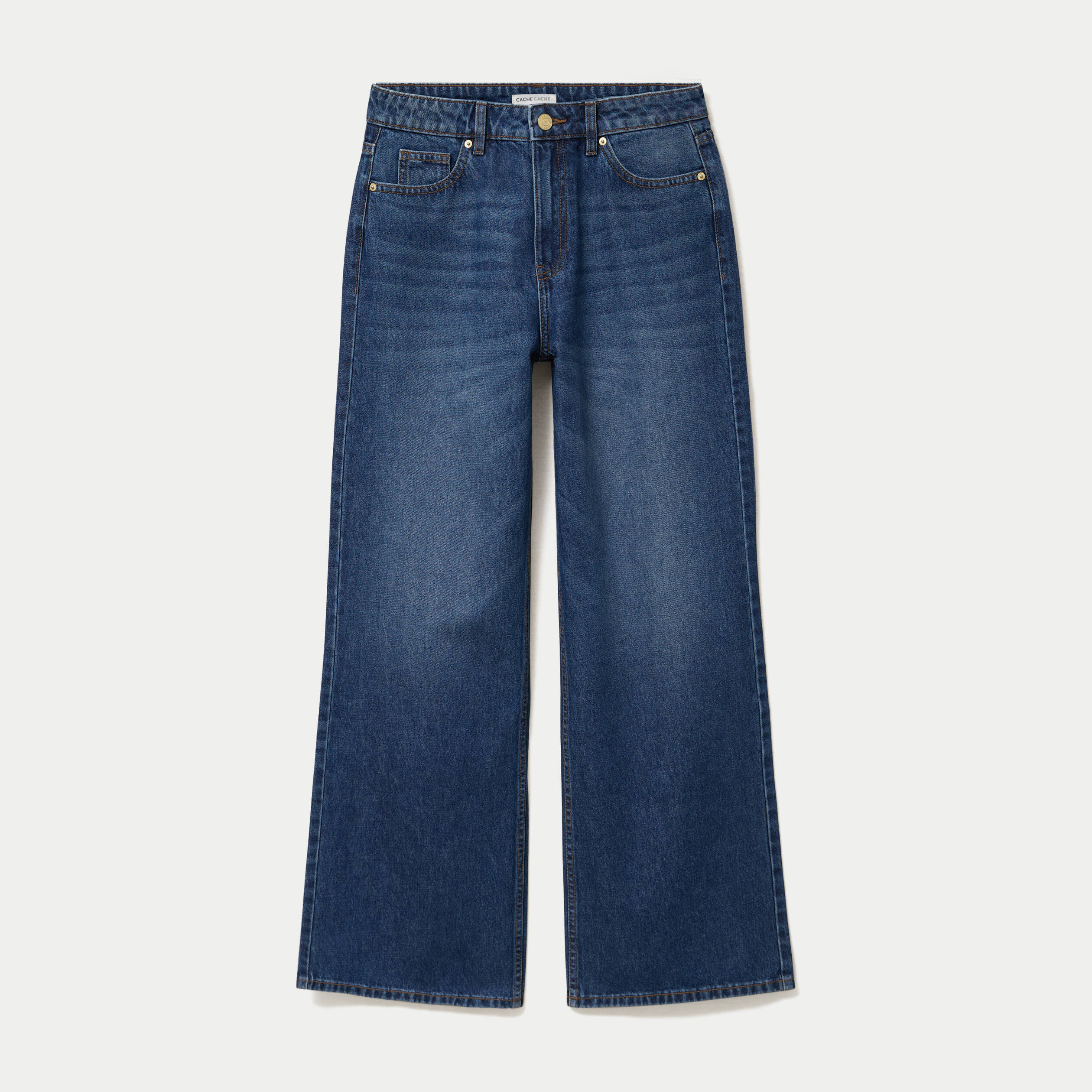 Jean wide leg taille haute Petite bleu fonc&eacute; femme