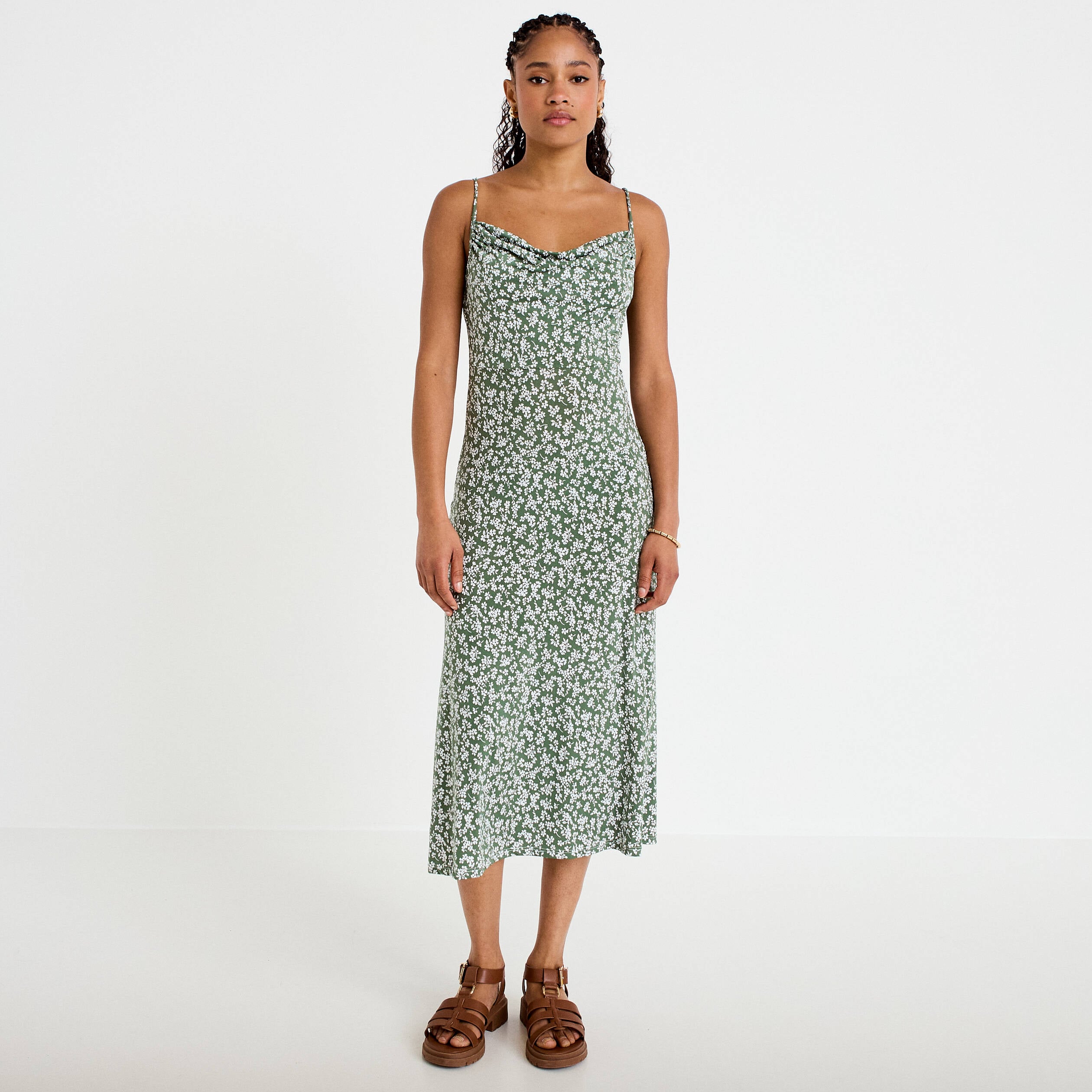Robe longue ajust&eacute;e vert femme