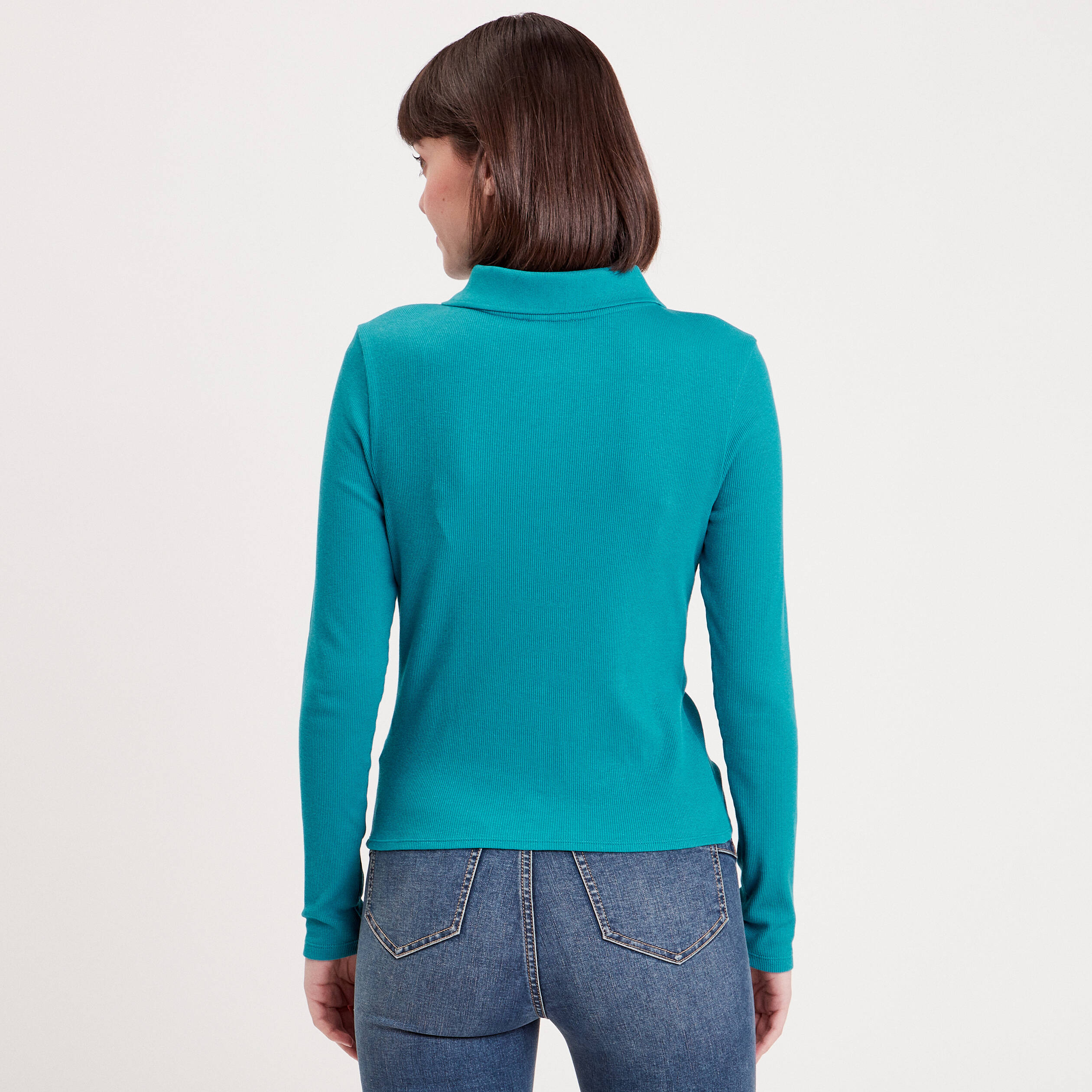 t shirt cotele avec fronces bleu femme T-shirt côtelé avec fronces bleu femme