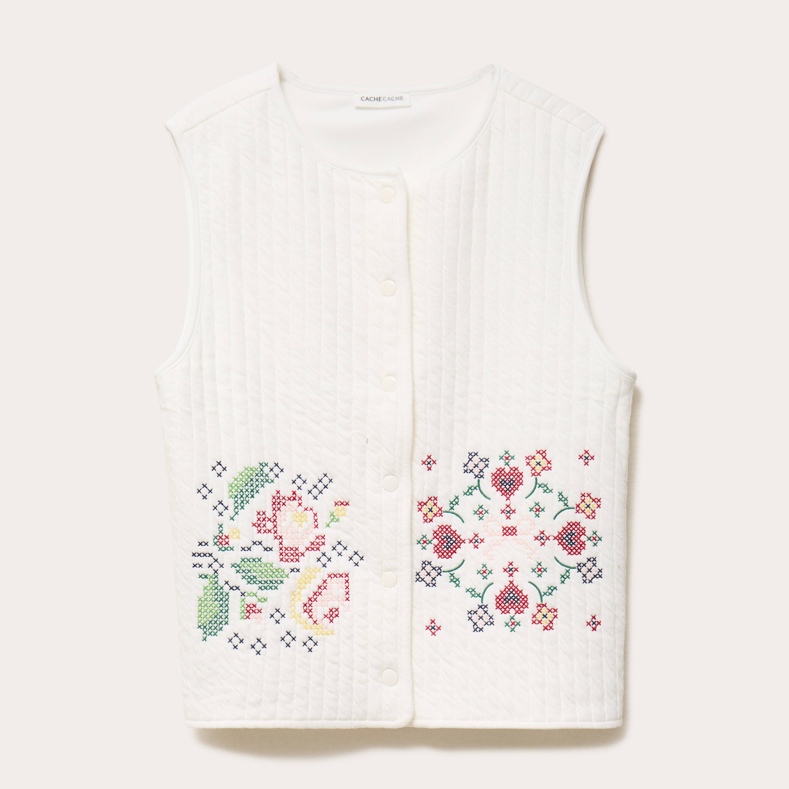 Gilet matelass&eacute; oversize sans manches ecru femme