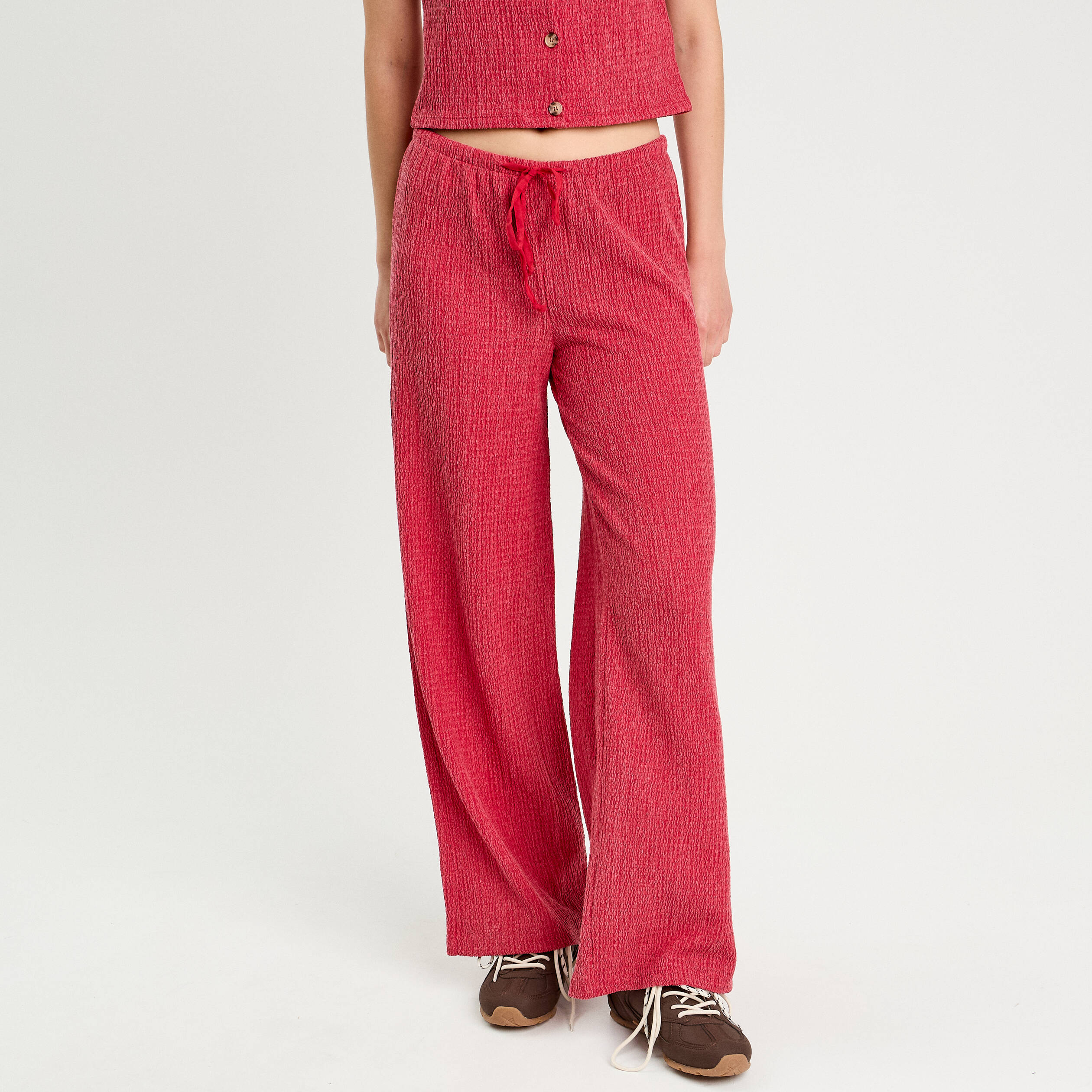 Pantalon large rouge fonc&eacute; femme