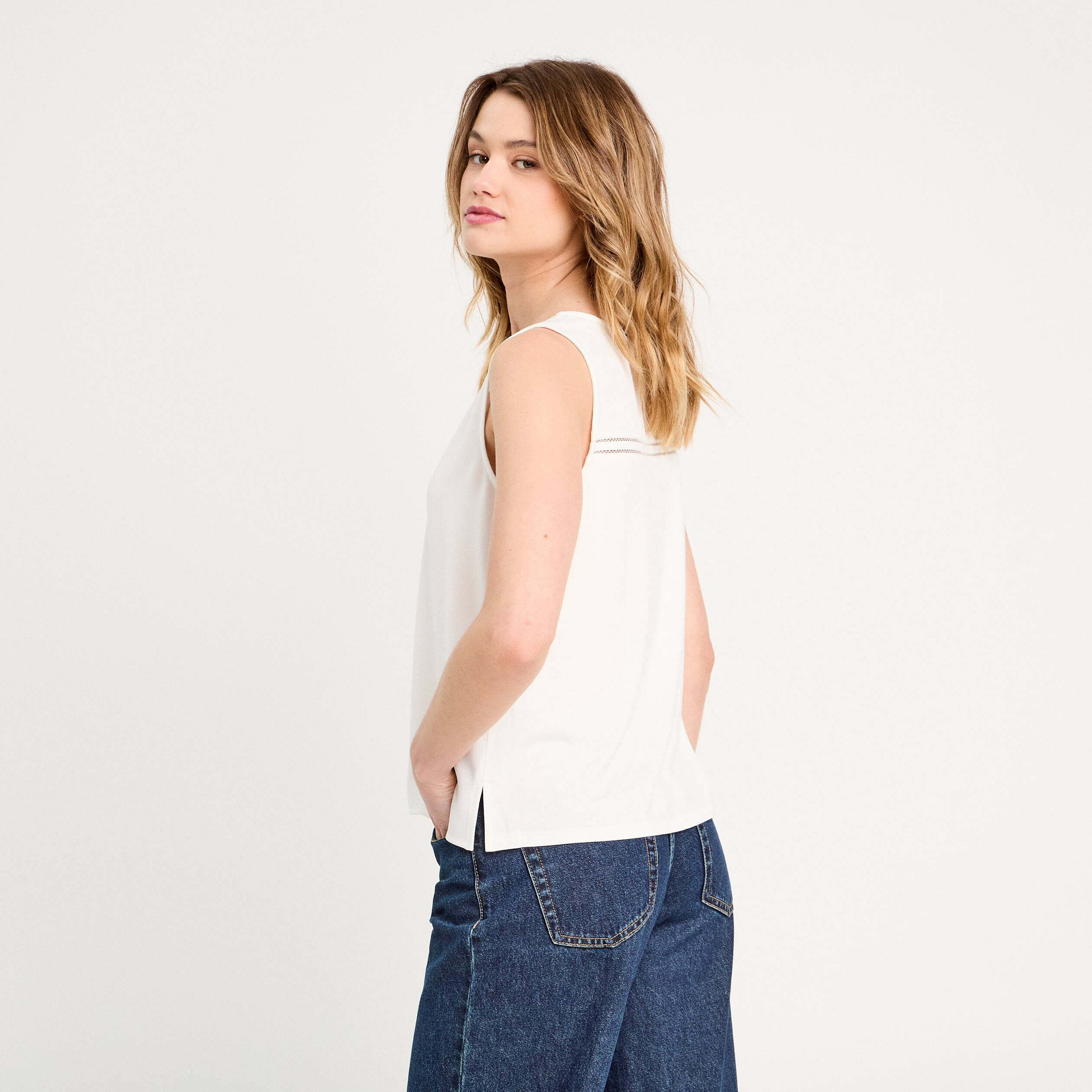 debardeur sans manches ecru femme Débardeur sans manches ecru femme