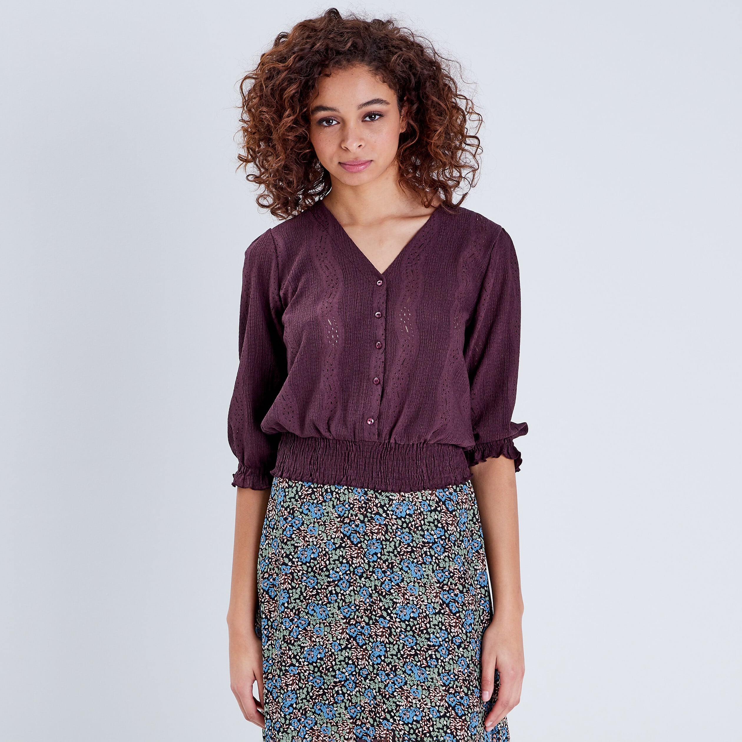 Blouse Sophie - manches 3/4 marron femme