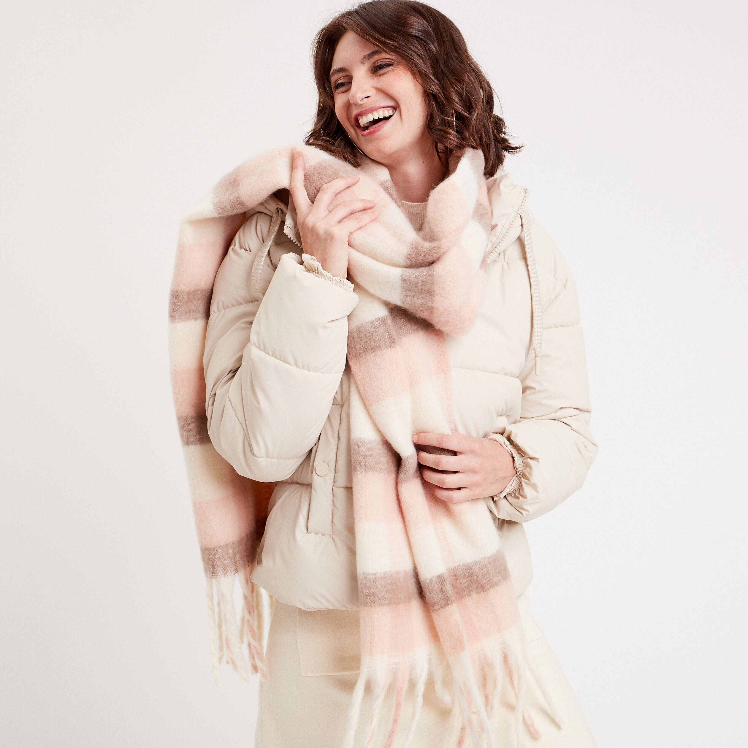 &Eacute;charpe avec franges ecru femme