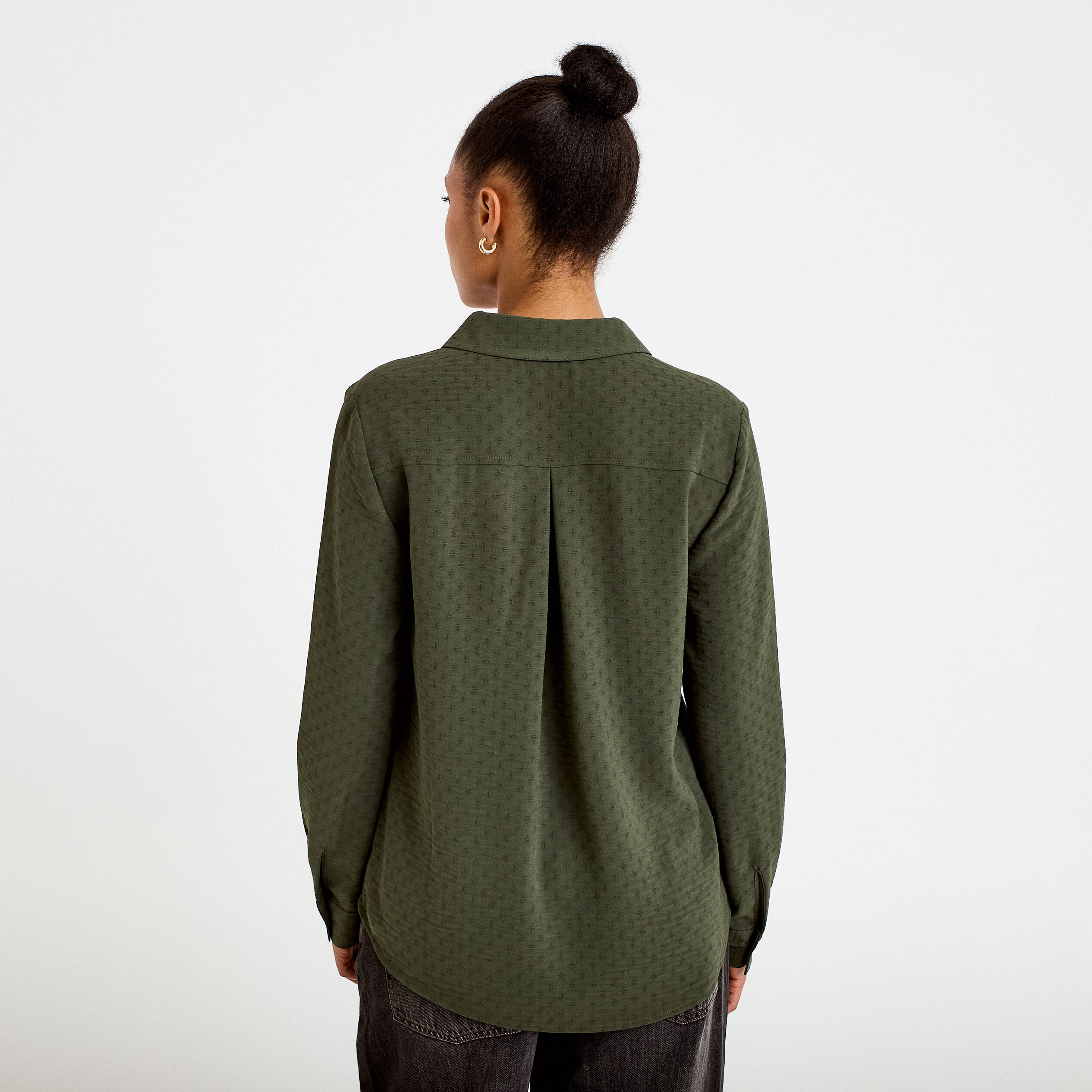 Blouse droite manches longues vert kaki femme
