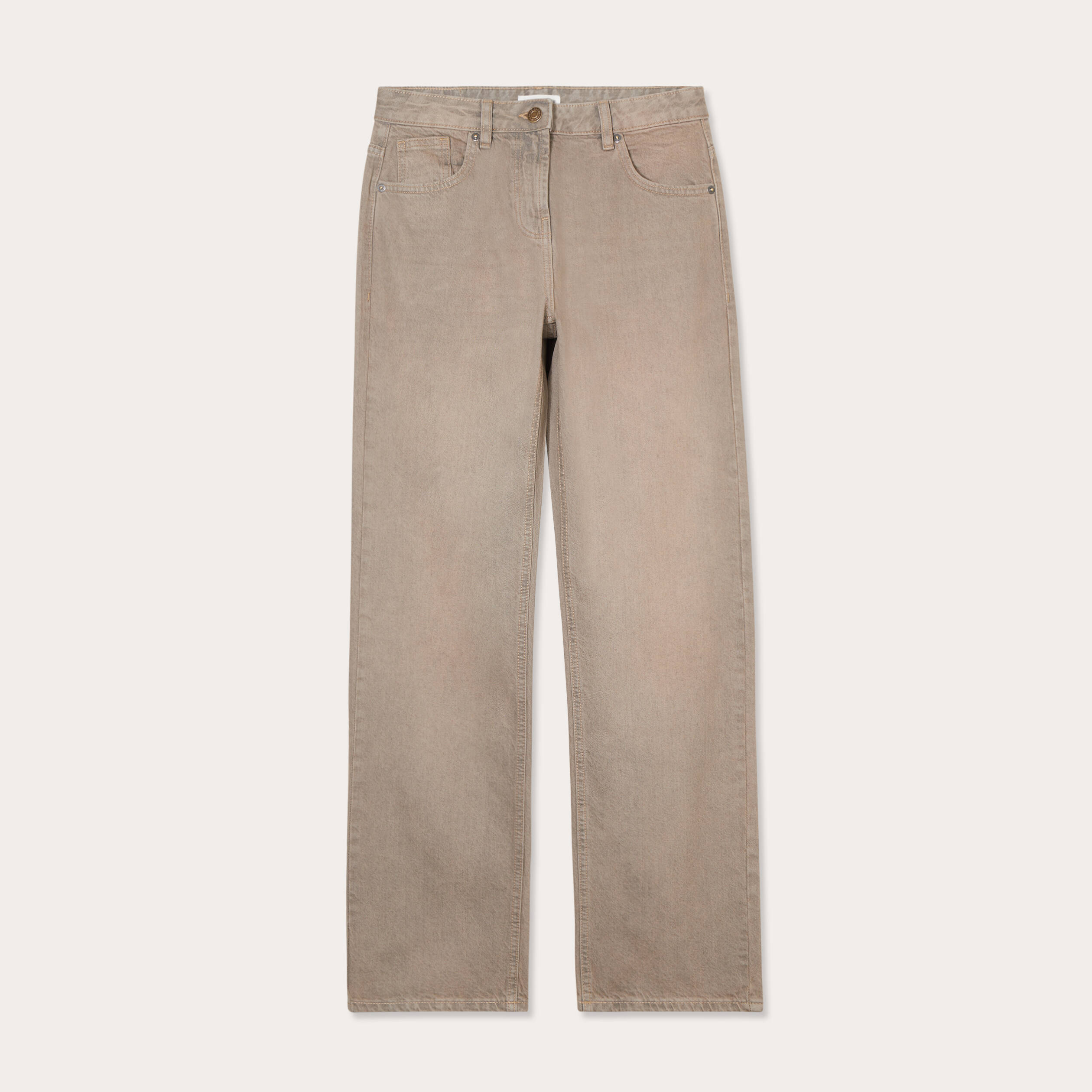 Jeans droit 5 poches marron cognac femme