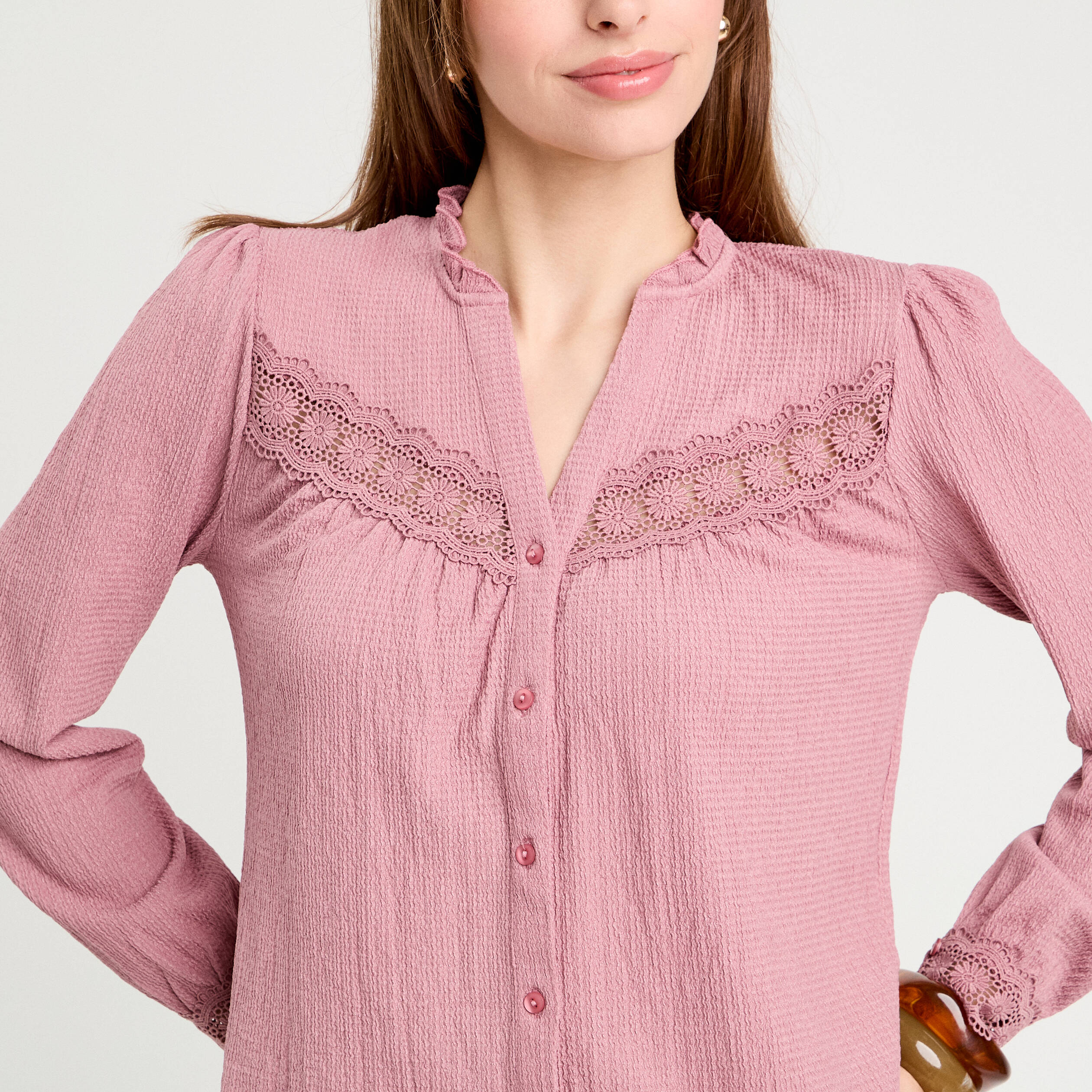 Blouse manches longues vieux rose femme