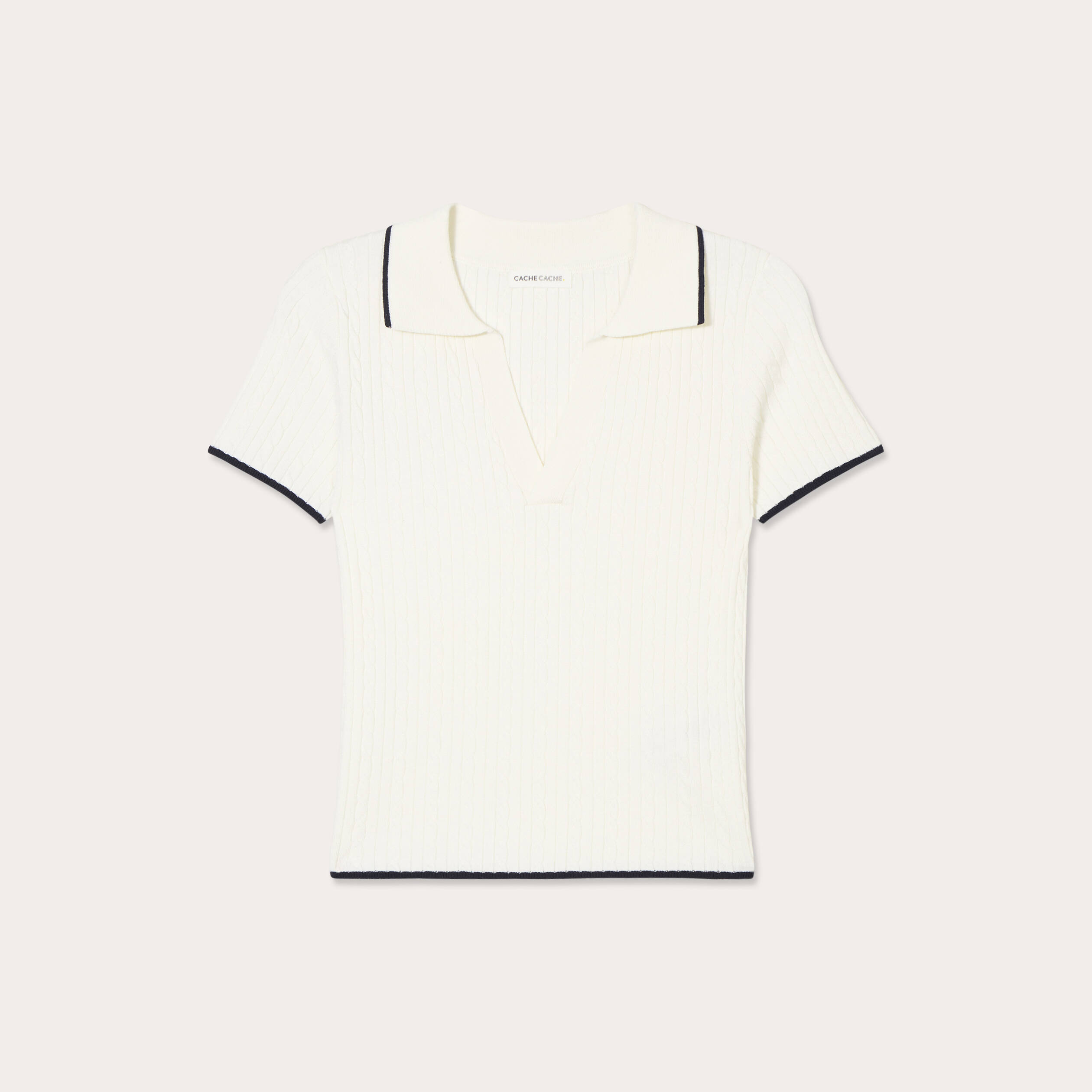 Top col polo manches courtes blanc femme