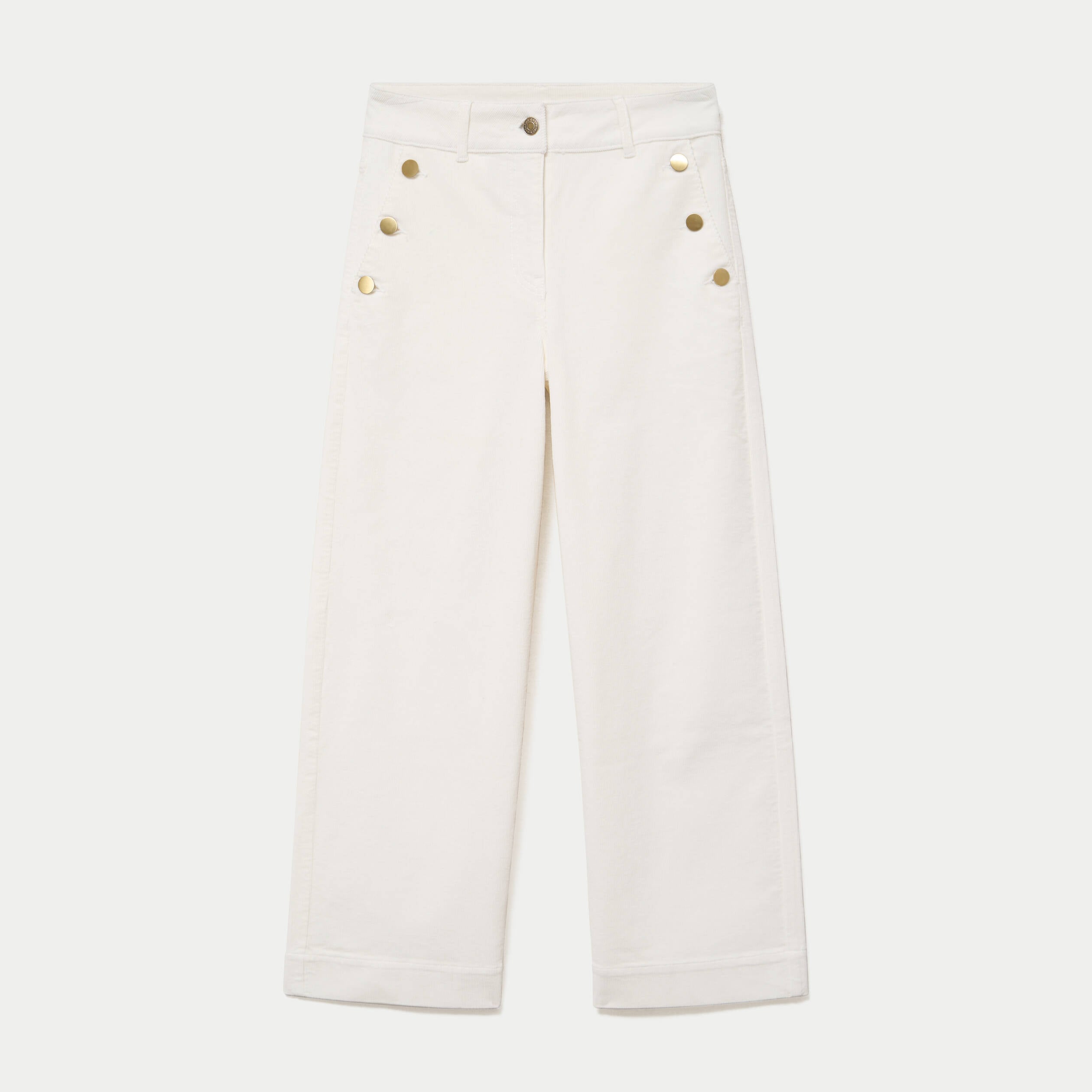Pantalon taille haute velours ecru femme