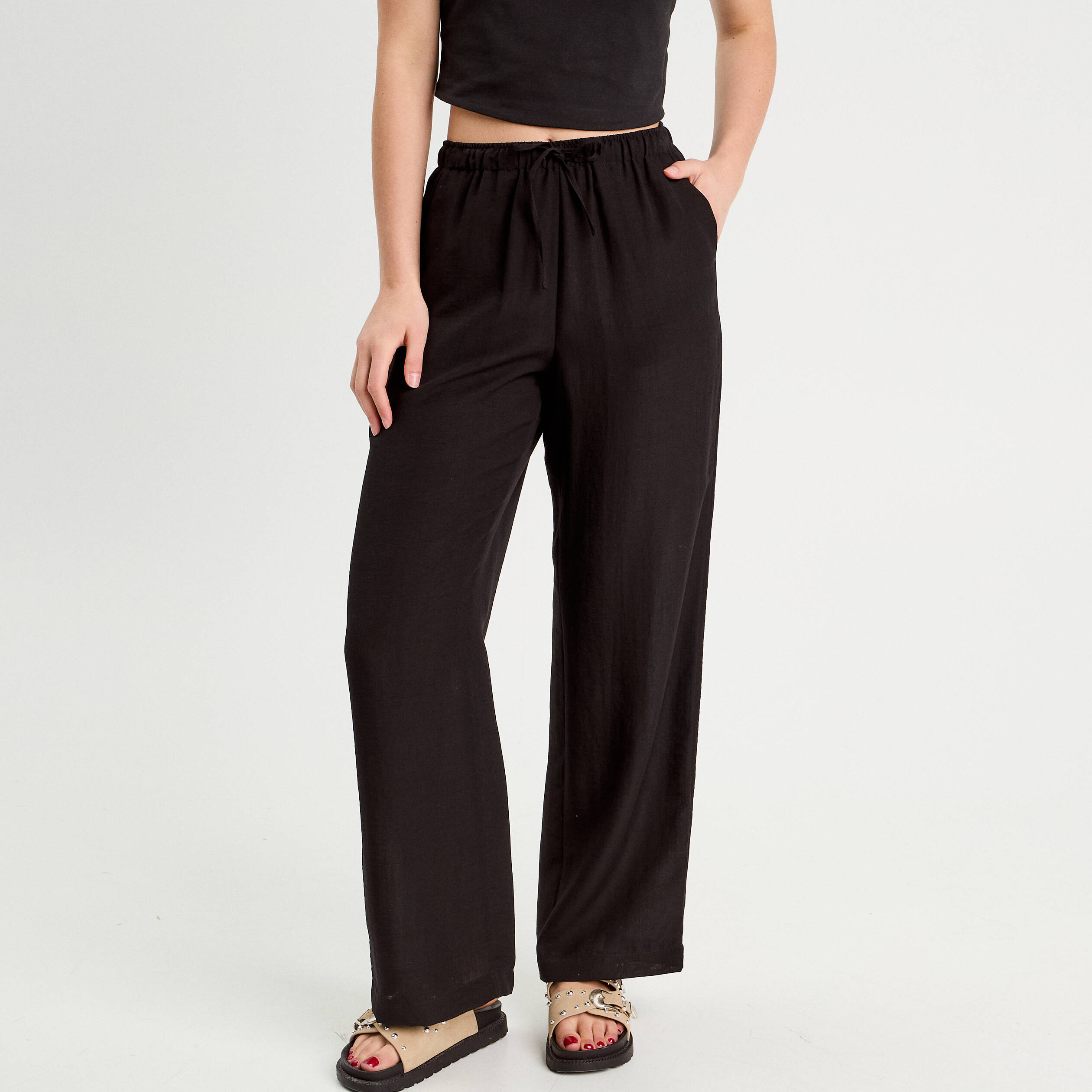 Pantalon large fluide noir femme