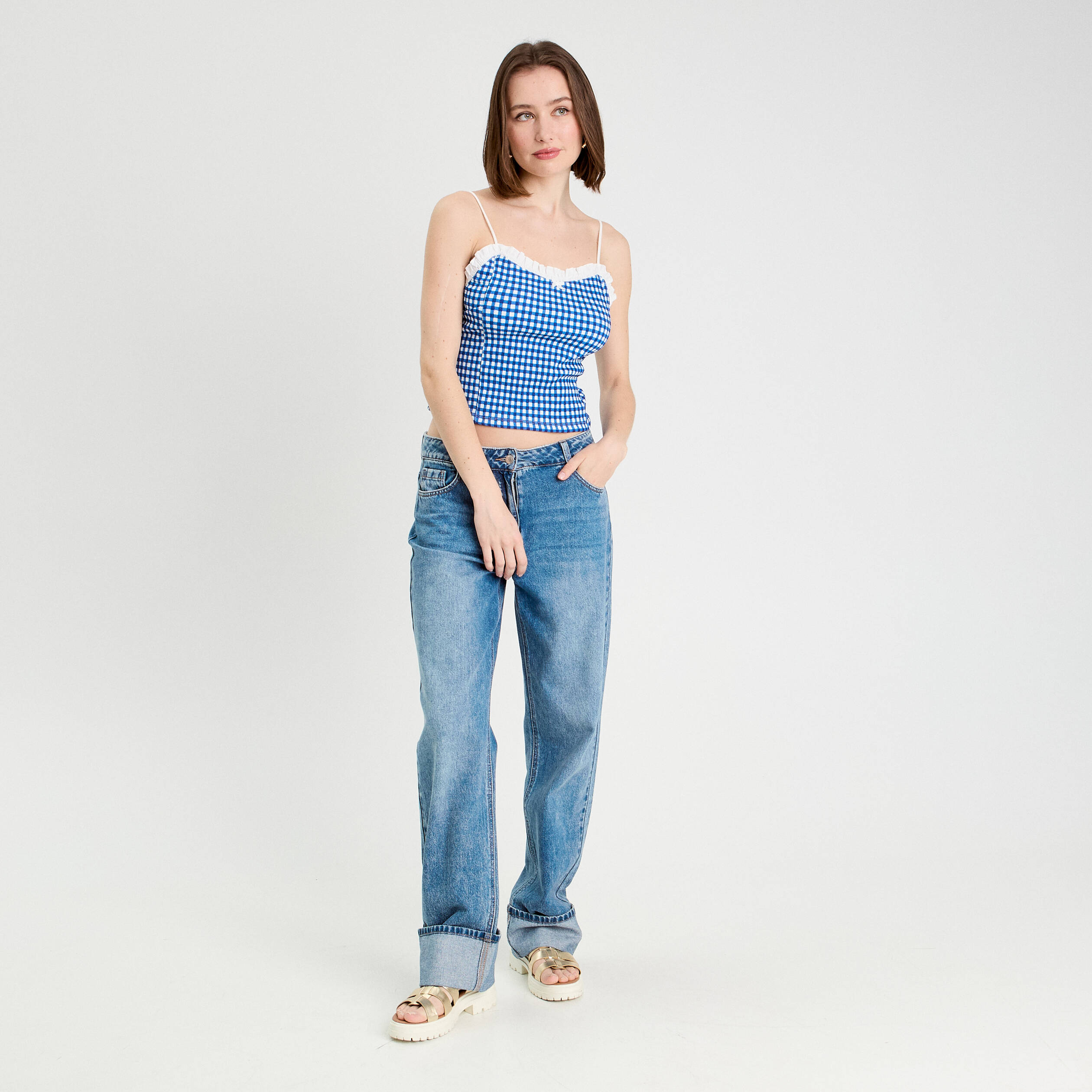 debardeur cropped bretelles bleu electrique femme Débardeur cropped bretelles bleu electrique femme