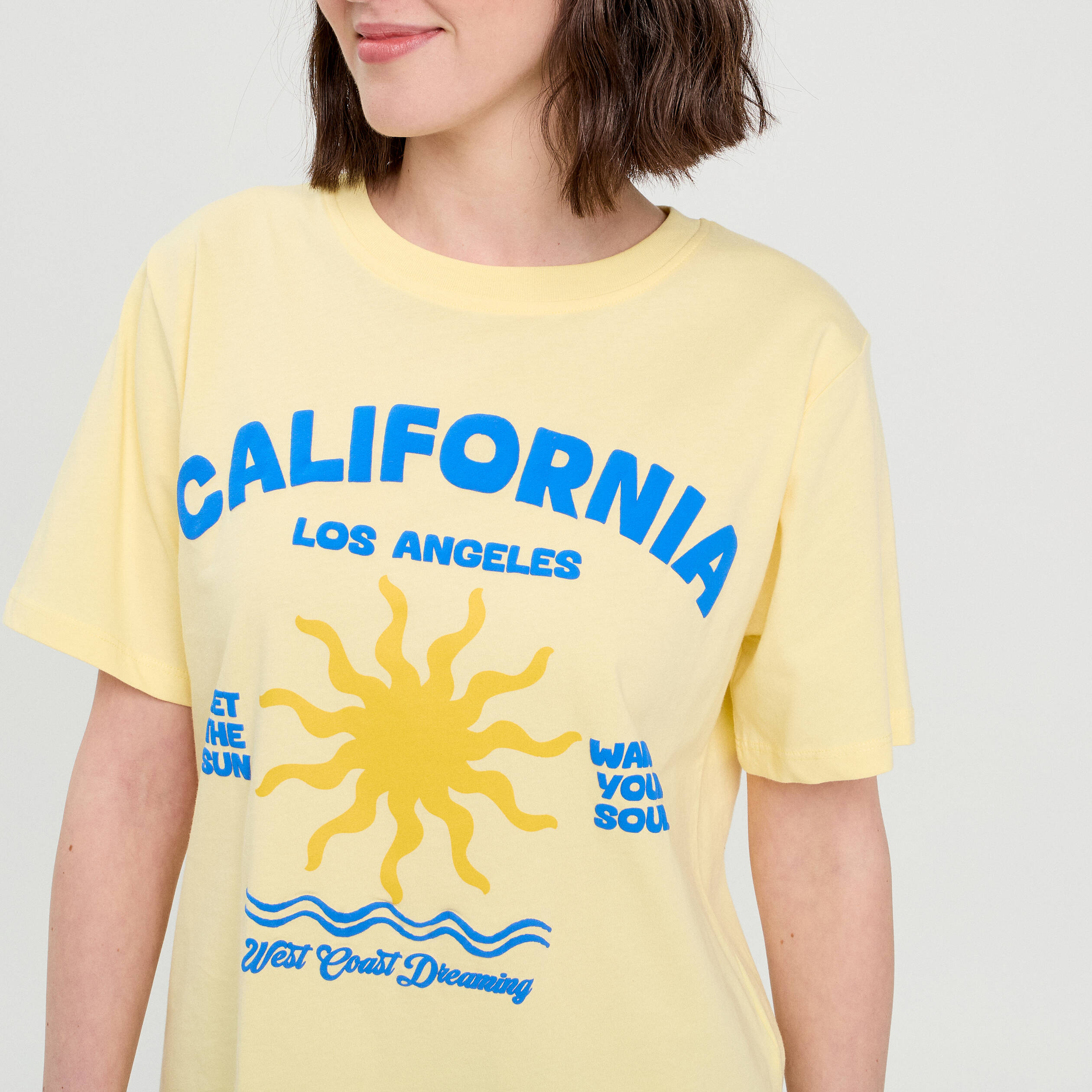 T-shirt manches courtes jaune clair femme