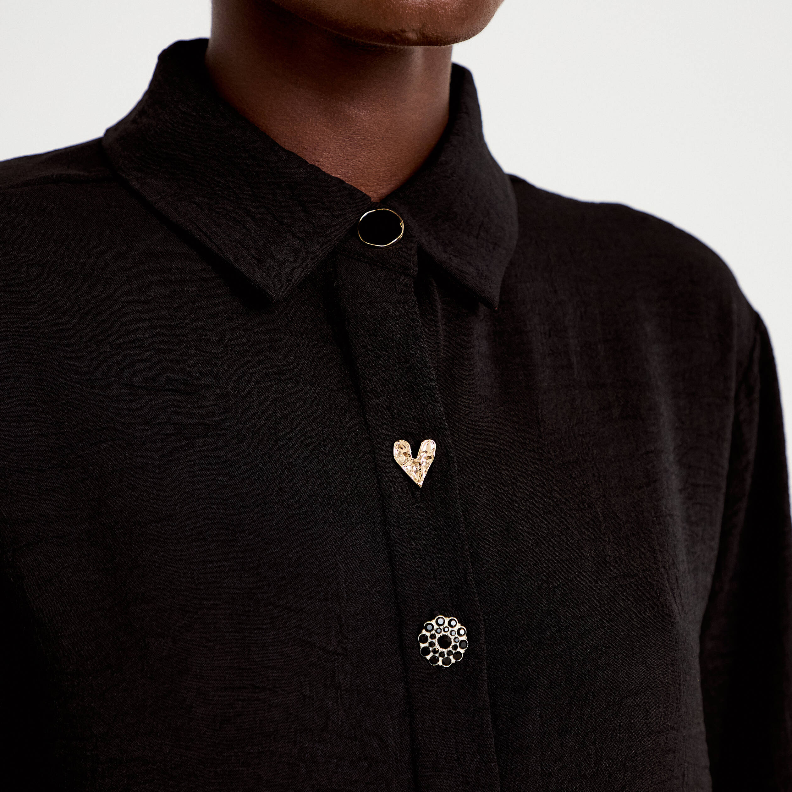 Chemise droite pliss&eacute;e manches longues noir femme