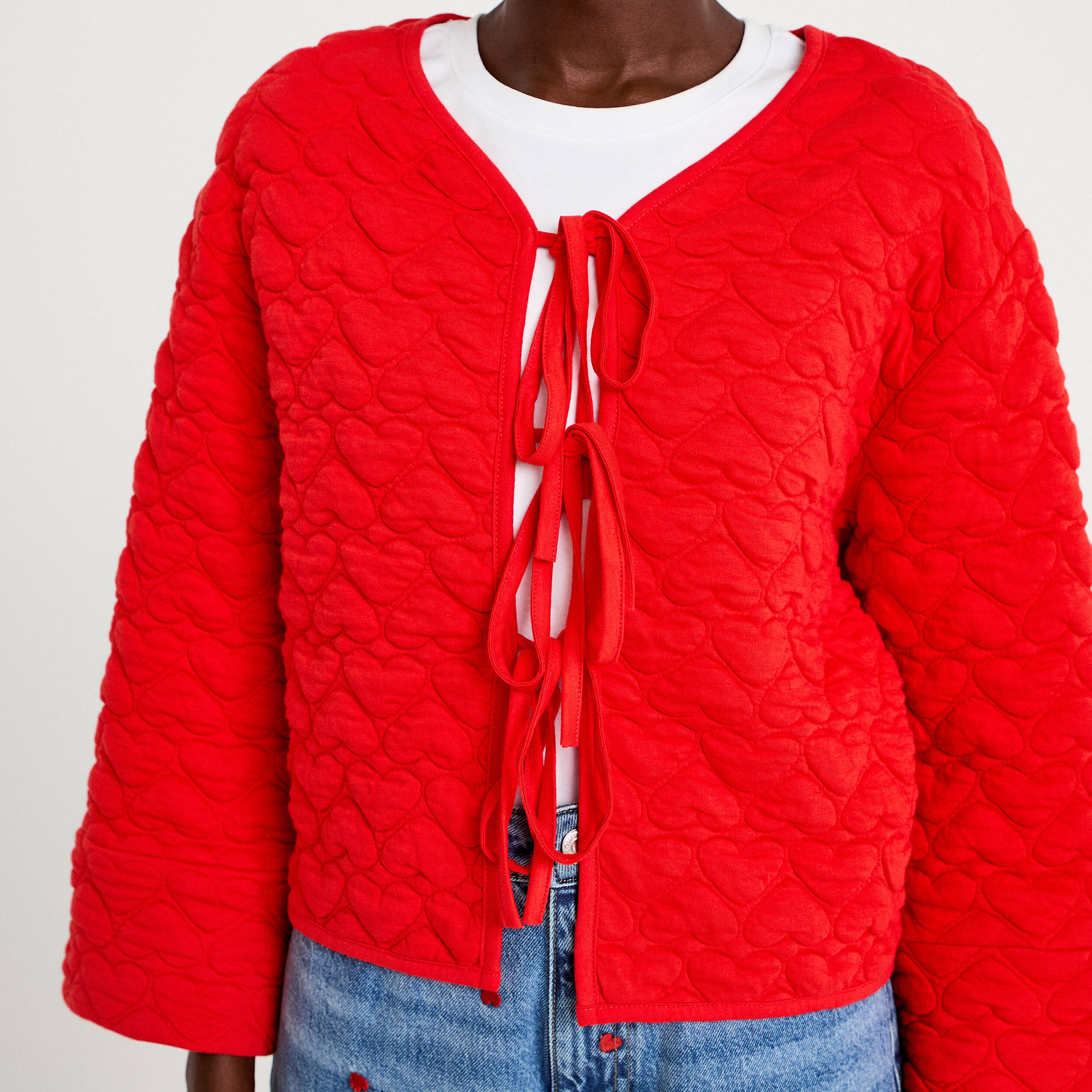 Gilet droit col v manches longues rouge femme