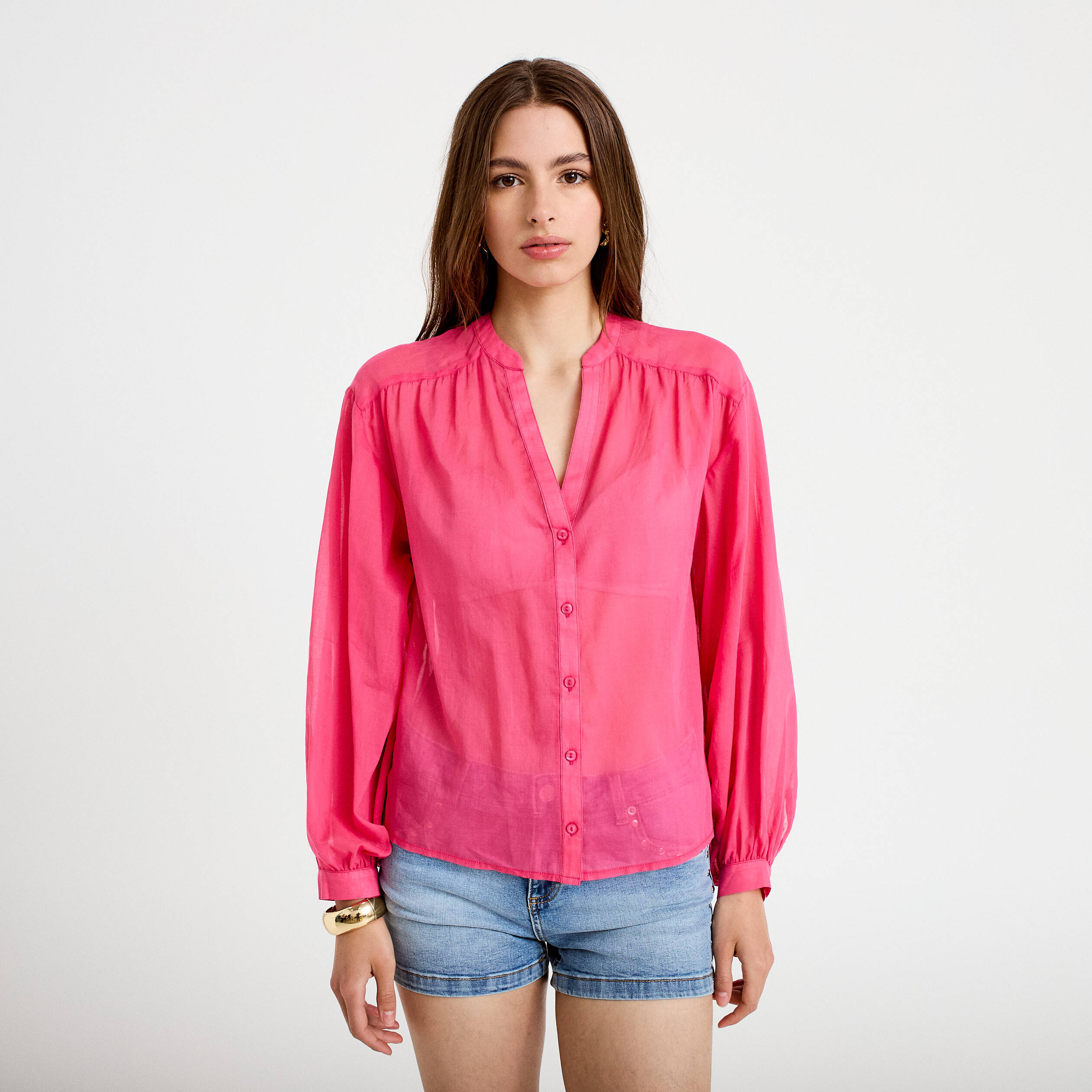 Blouse oversize manches longues rose fushia femme