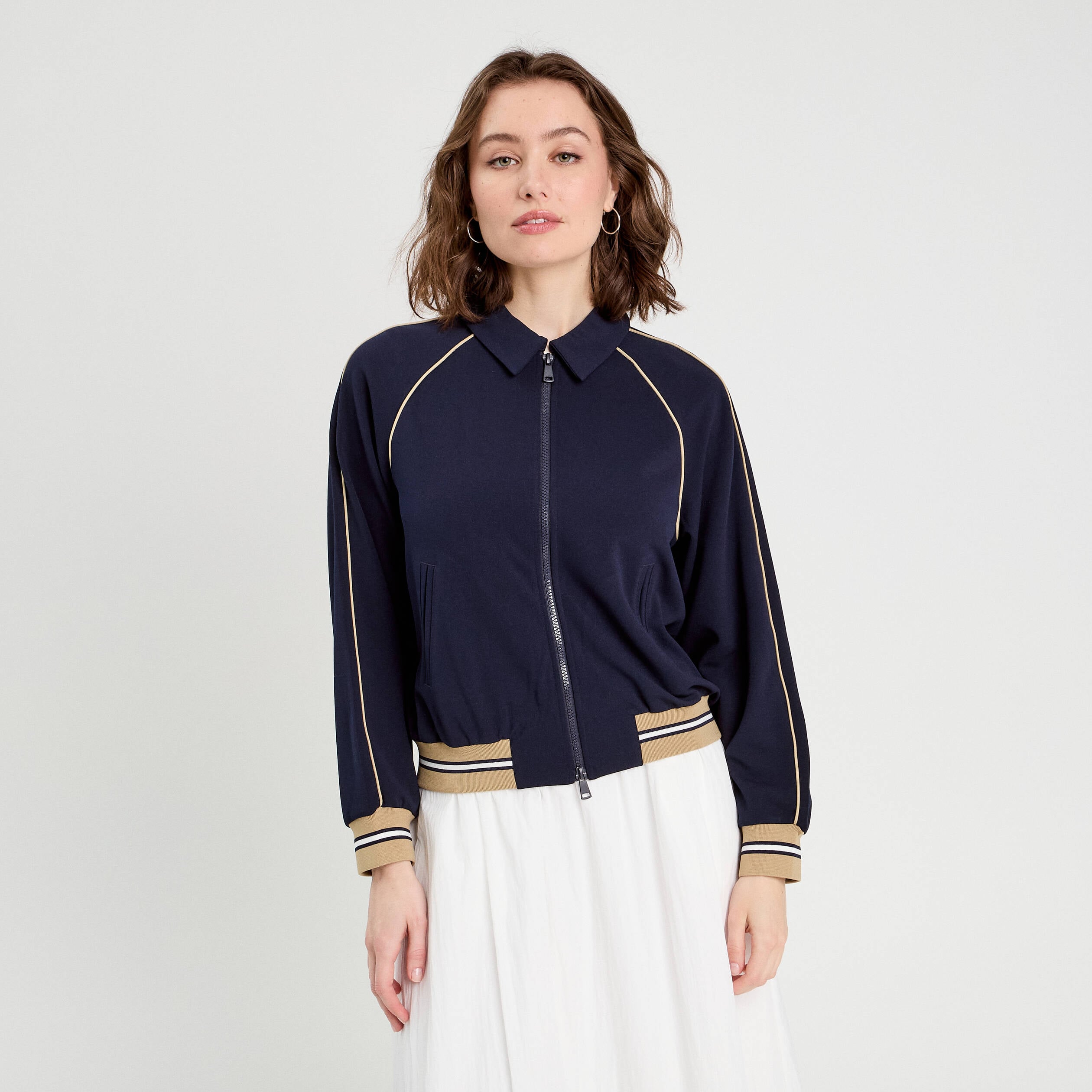 Sweat manches longues zipp&eacute; bleu marine femme