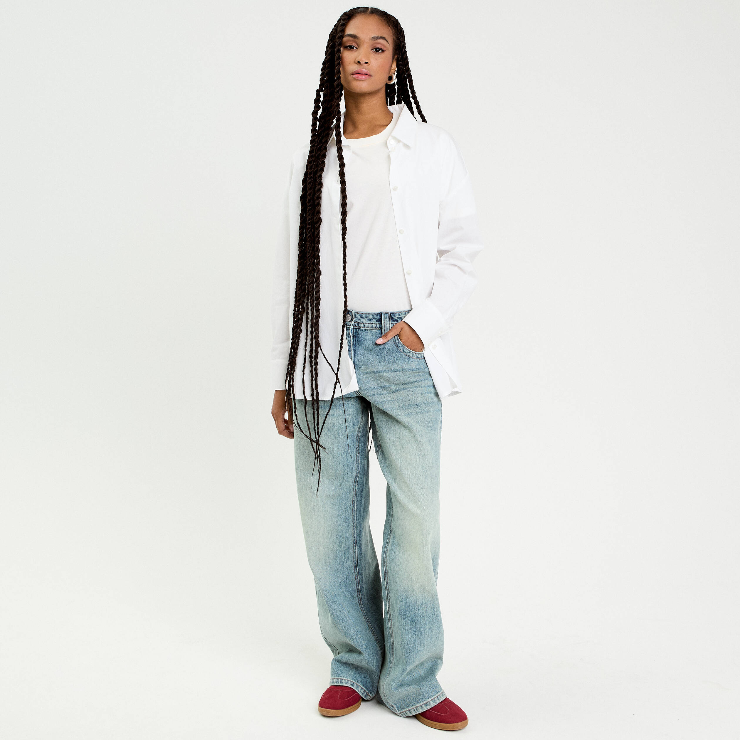 Jeans droit taille basse denim double stone femme