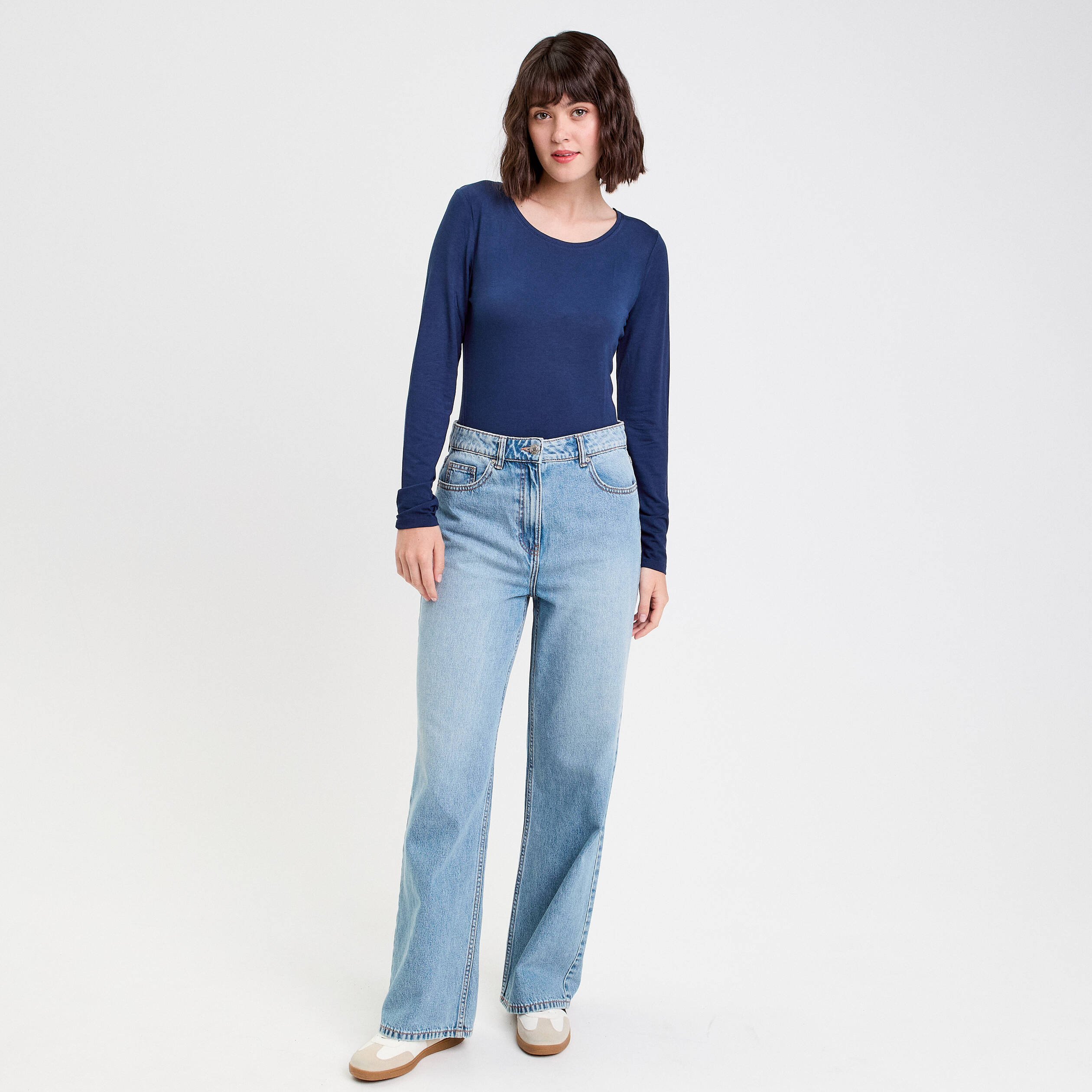 t shirt uni a manches longues bleu fonce femme T-shirt uni à manches longues bleu foncé femme