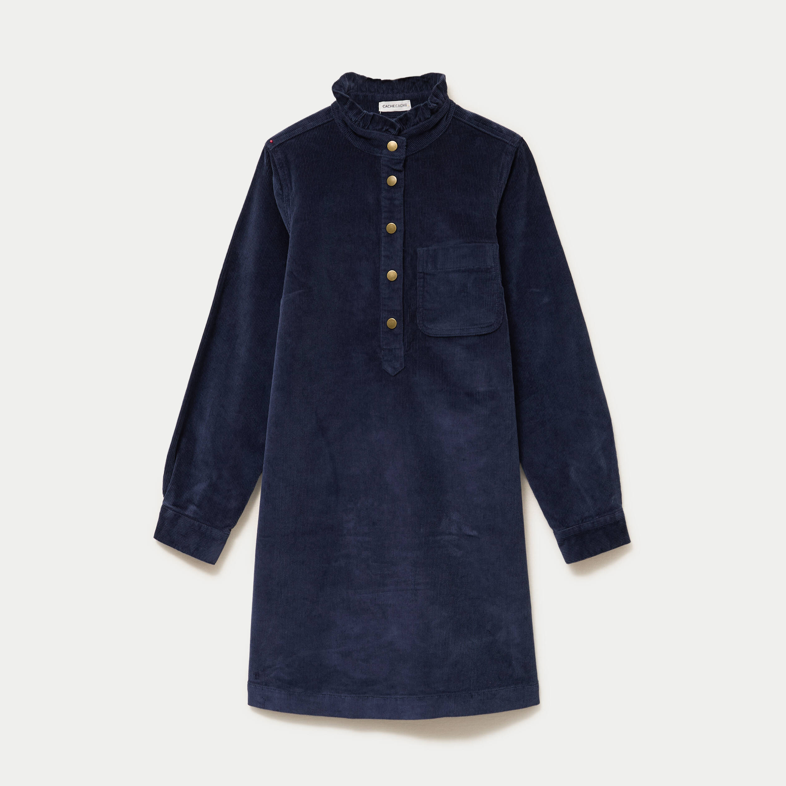 Robe &eacute;vas&eacute;e velours col montant bleu marine femme