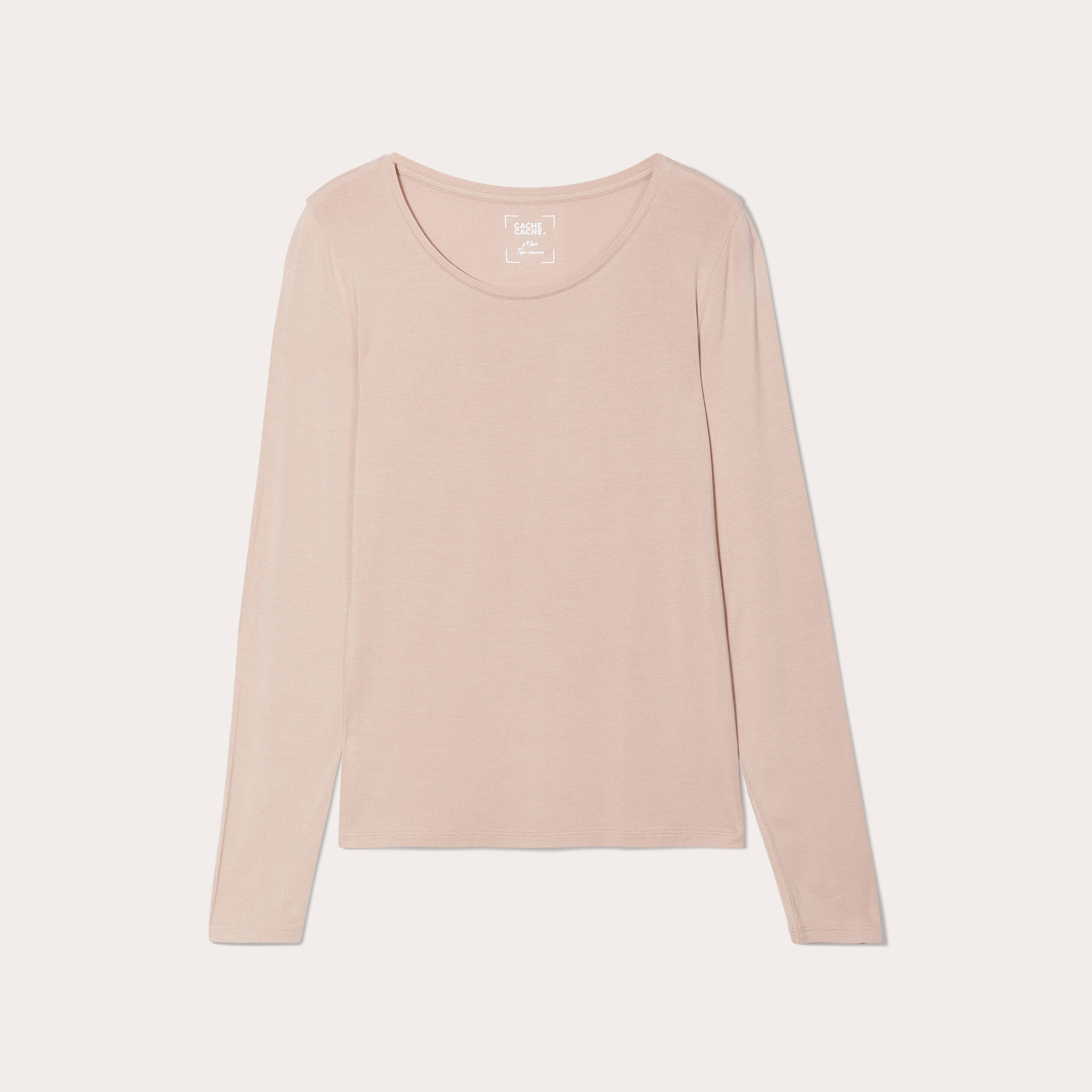 t shirt uni a manches longues sable femme T-shirt uni à manches longues sable femme