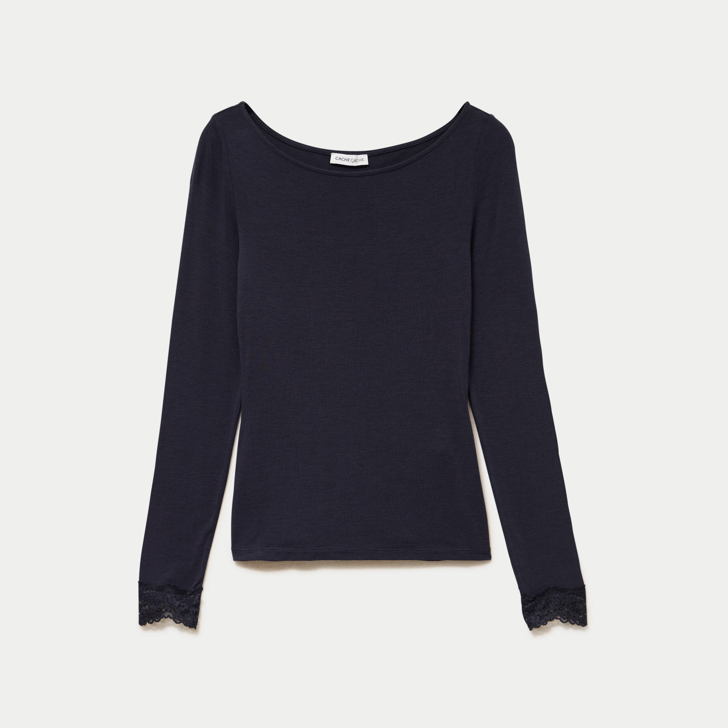 Seconde peau ajust&eacute;e col bateau bleu marine femme