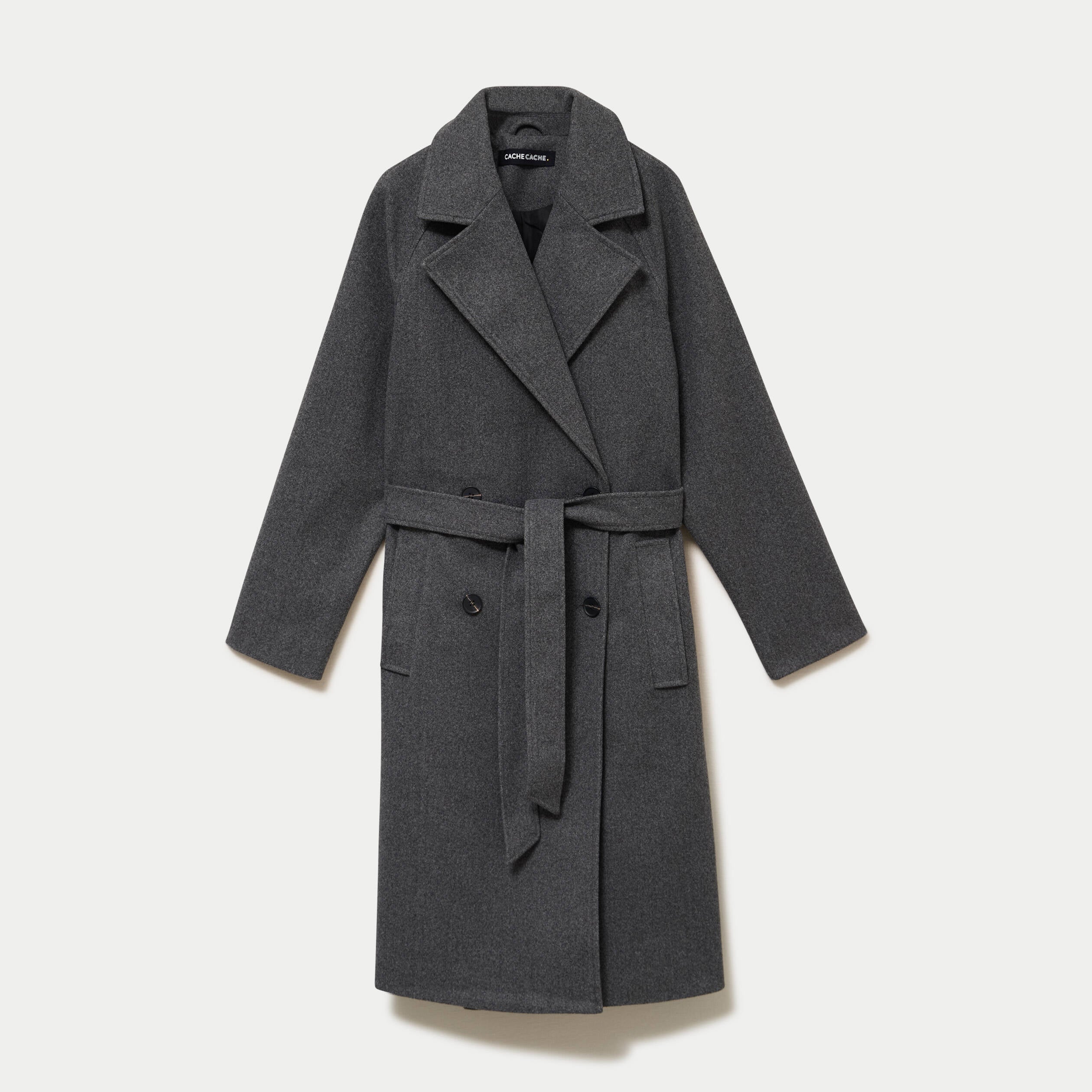 Manteau droit mi-long &agrave; manches longues gris femme