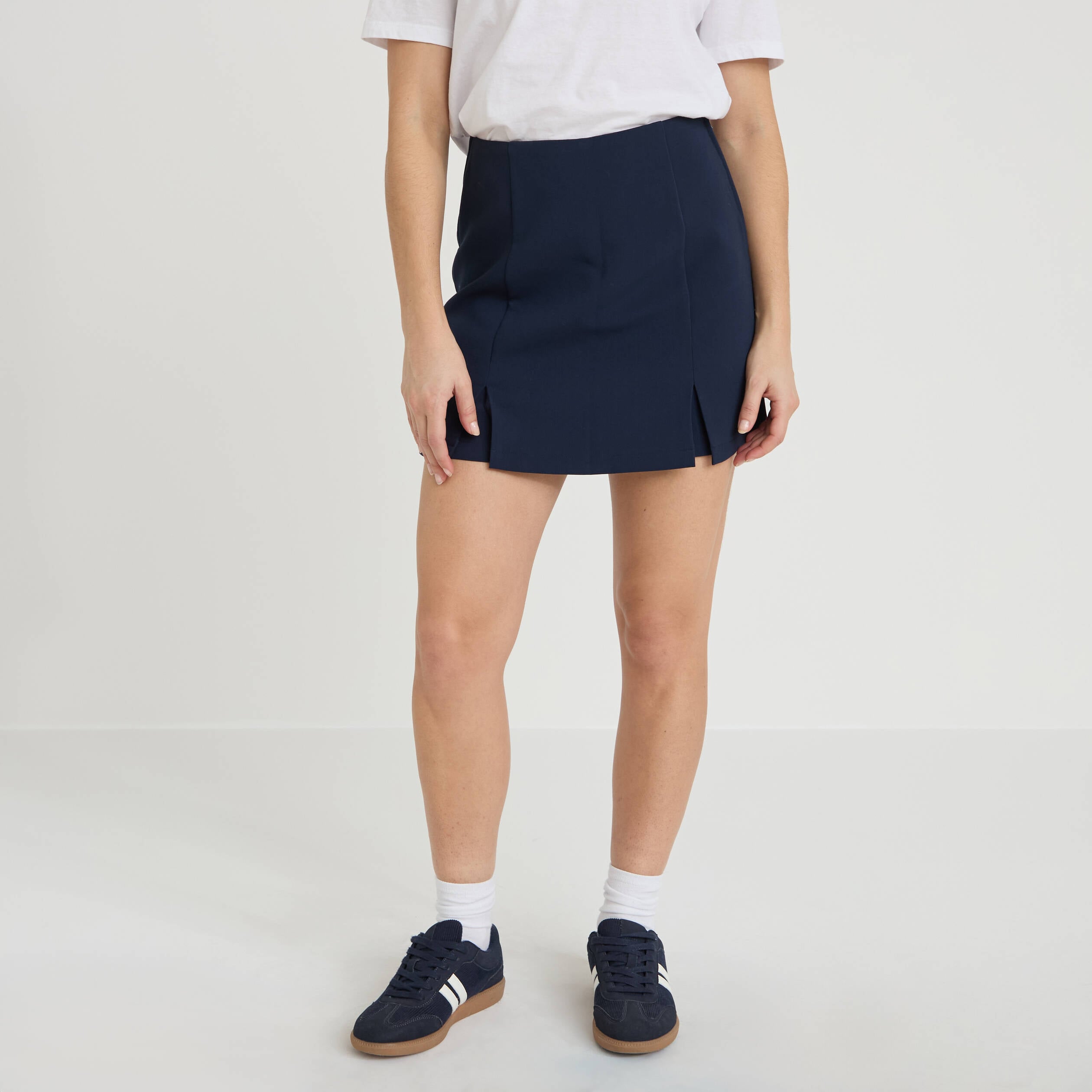 Jupe-short droite fentes bleu marine femme