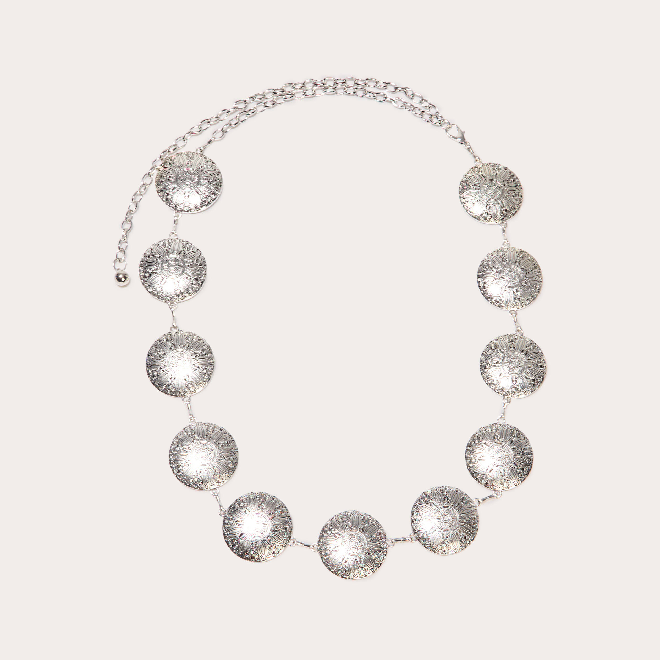 Ceinture chaîne ronds métal gris argent femme