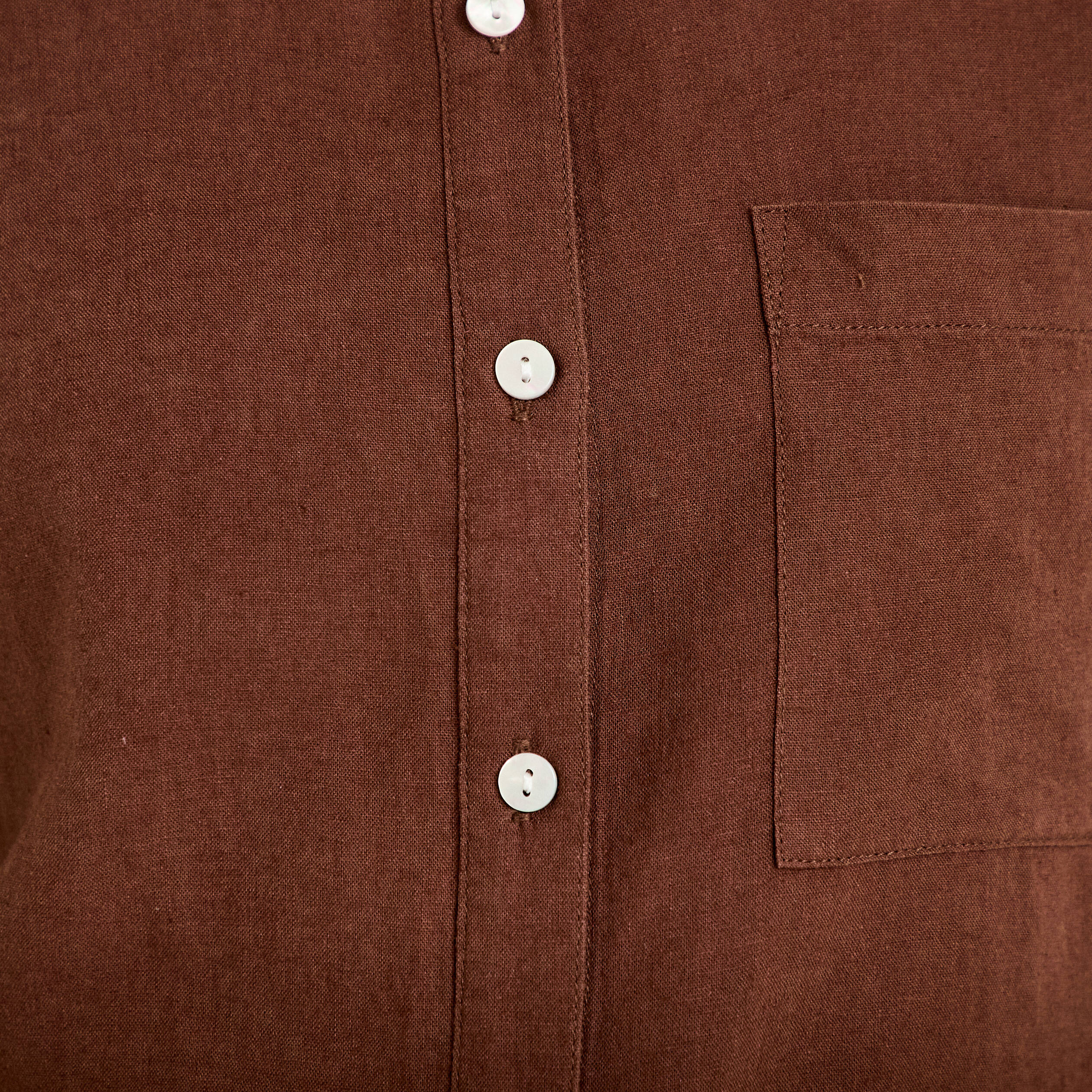 Chemise droite courte col classique marron femme