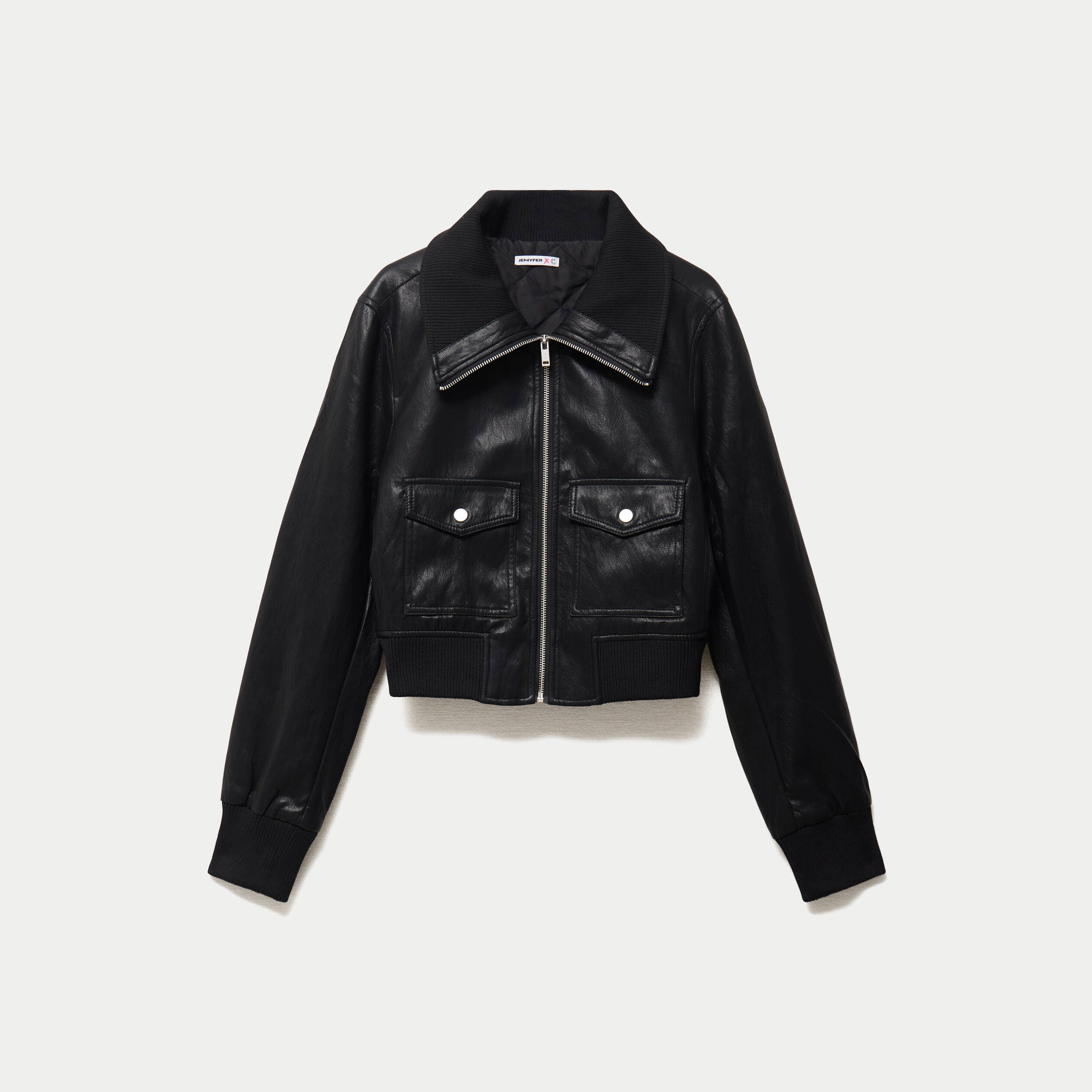 Bomber ajust&eacute; cropped similicuir noir femme