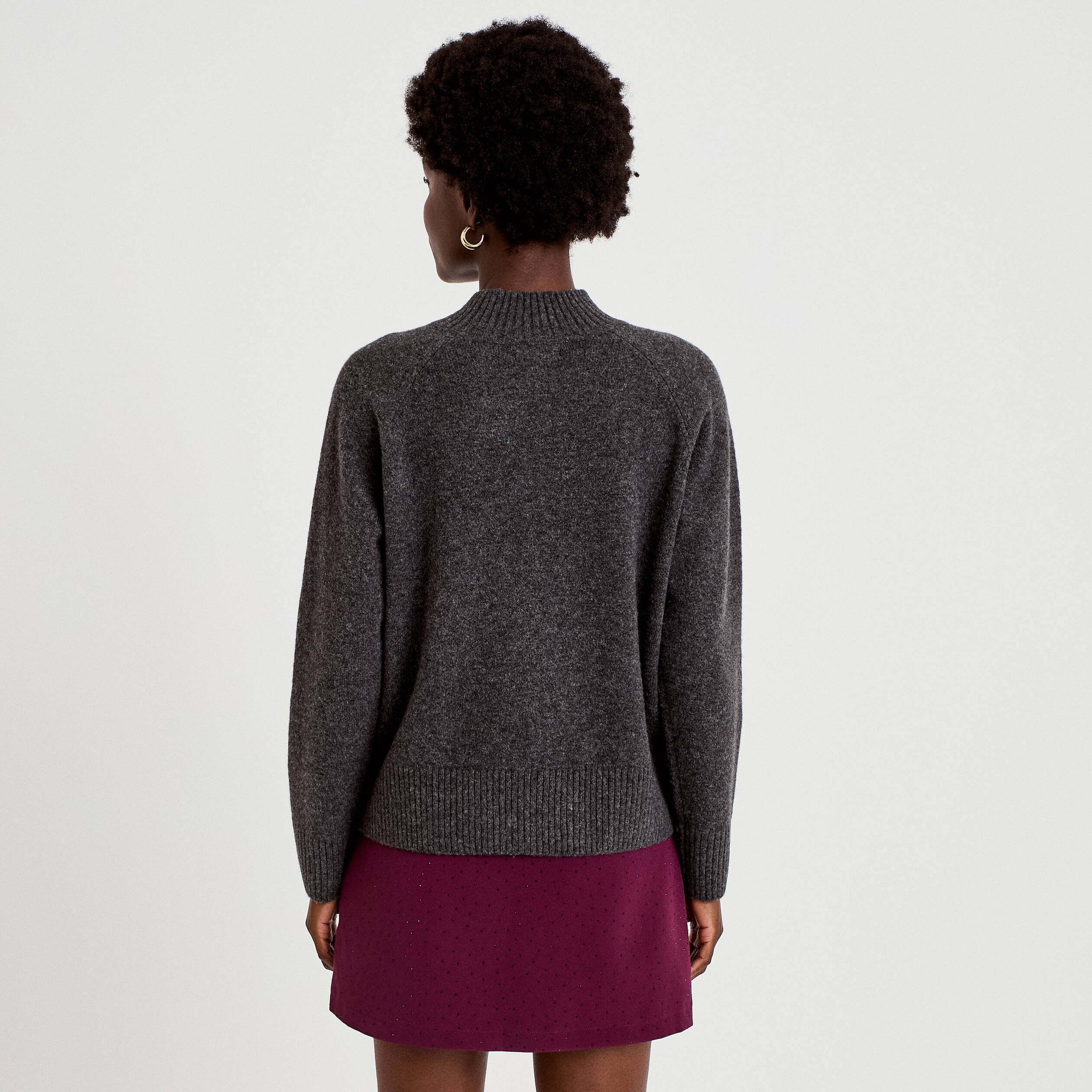 Pull col montant manches longues gris fonc&eacute; femme