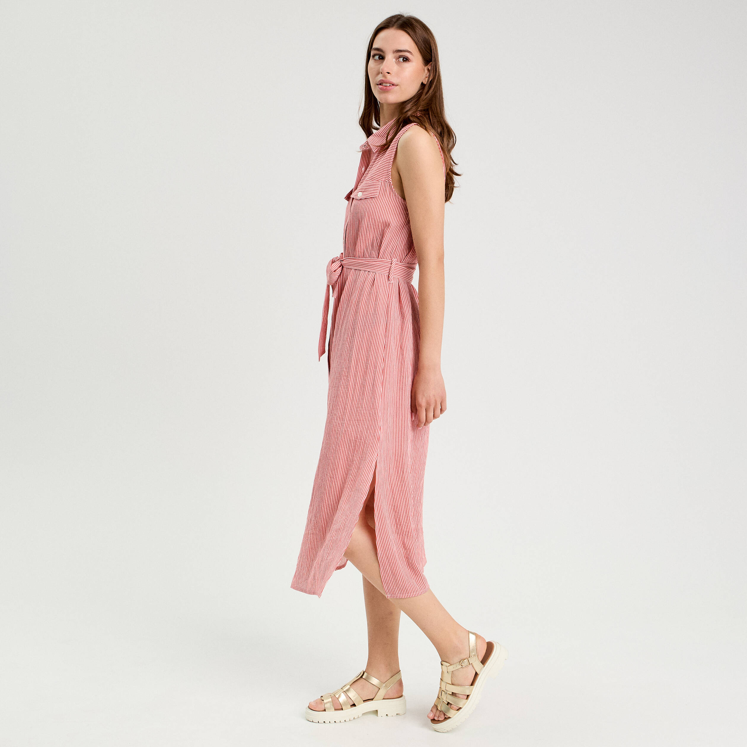 robe longue evasee boutonnee rose corail femme Robe longue évasée boutonnée rose corail femme