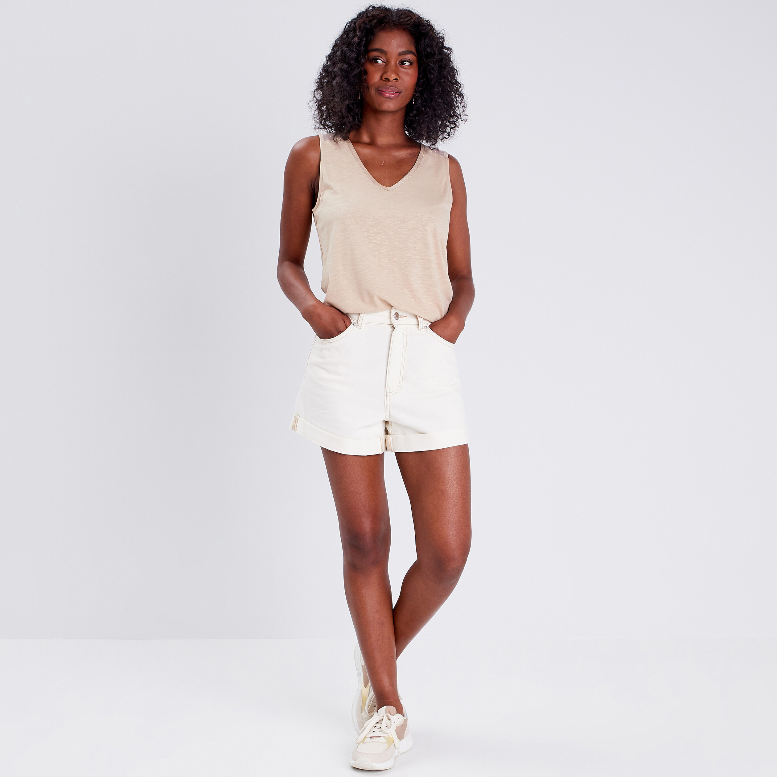 debardeur bretelles larges sable femme Débardeur bretelles larges sable femme